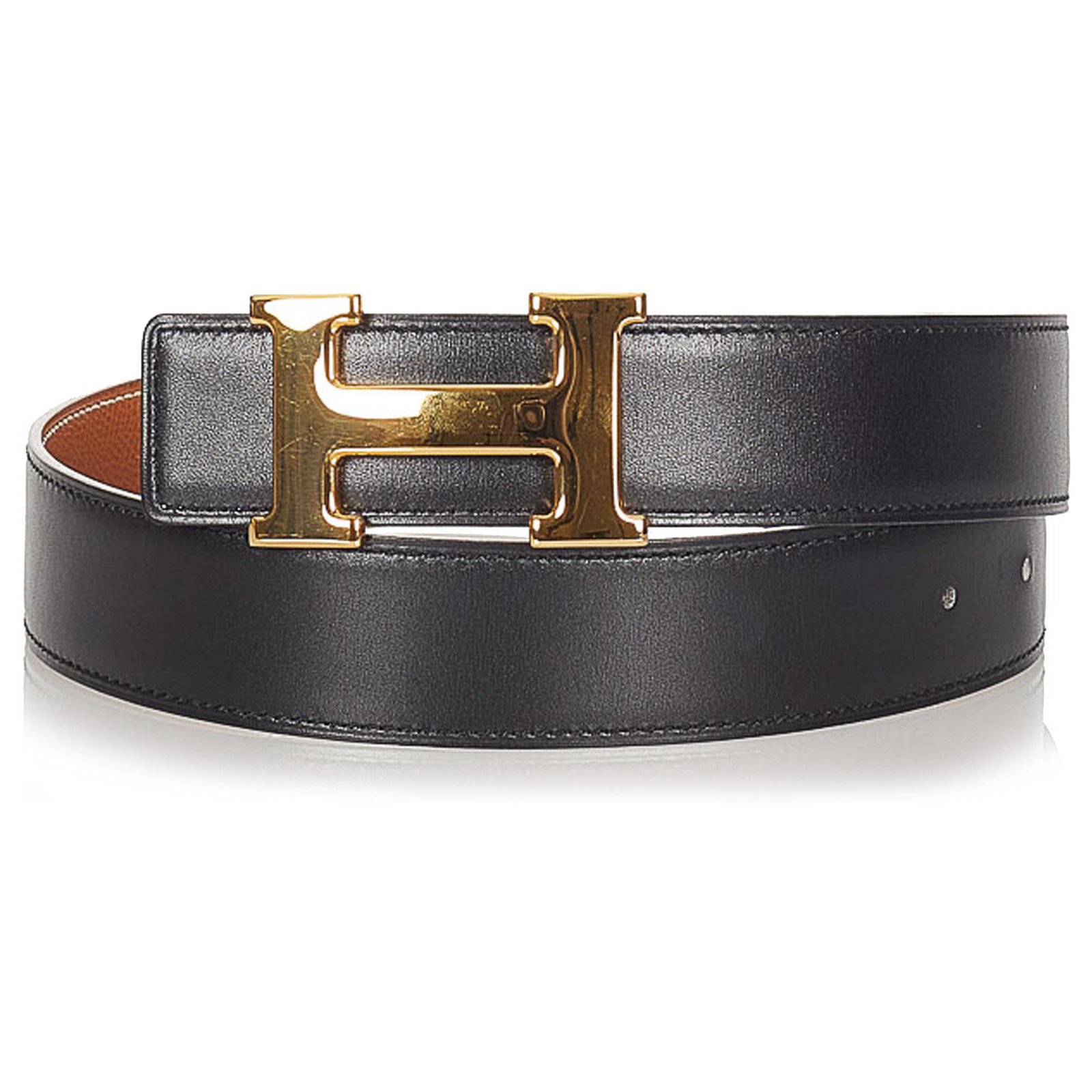 Hermès Hermes Black Reversible Constance Belt Leather Pony-style