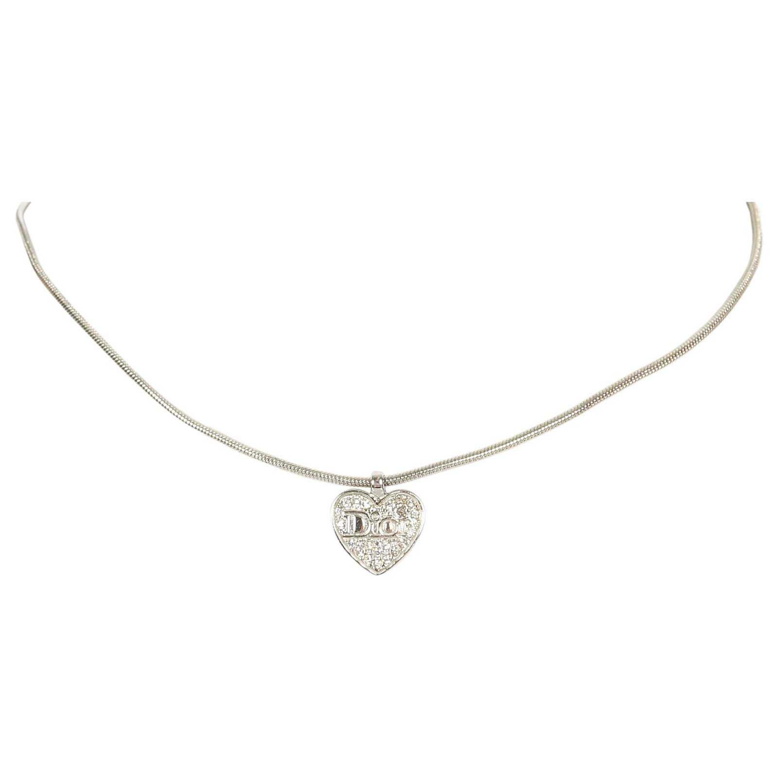 Dior Silver Heart Logo Pendant Necklace