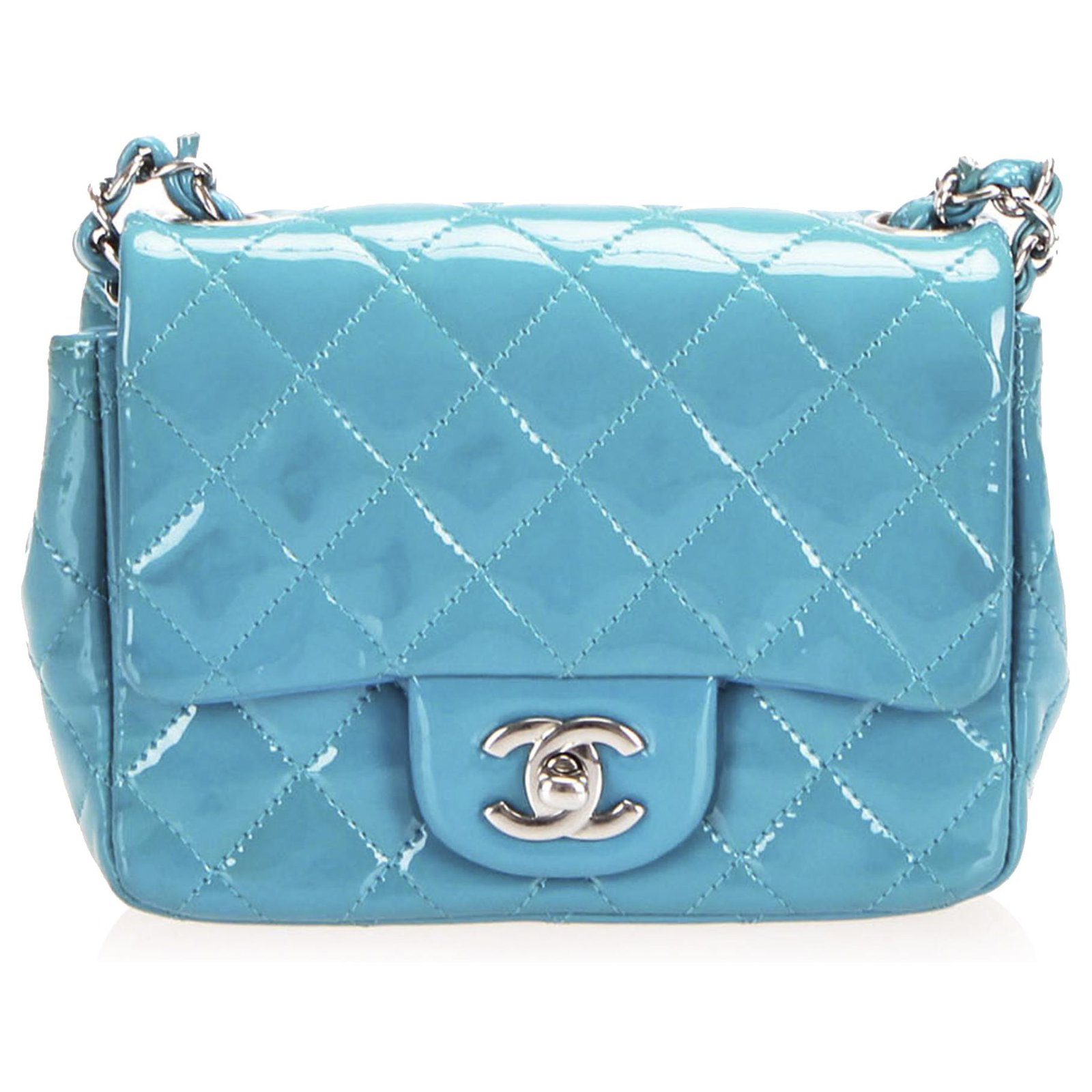 Chanel Light Green Quilted Patent Leather Mini Square Classic Single Flap  Chanel