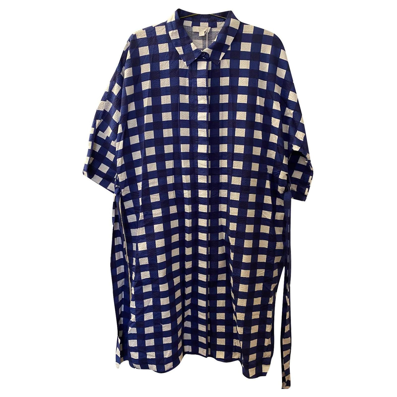 Cos Vestido camisero de cuadros Blanco roto Azul oscuro Algodón