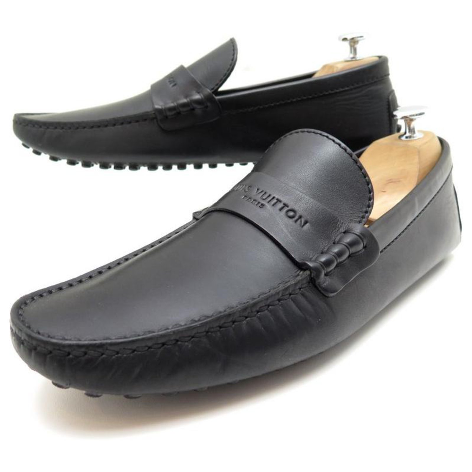 NEW LOUIS VUITTON LOAFERS STARTER 7 41.5 BLACK LEATHER SHOES