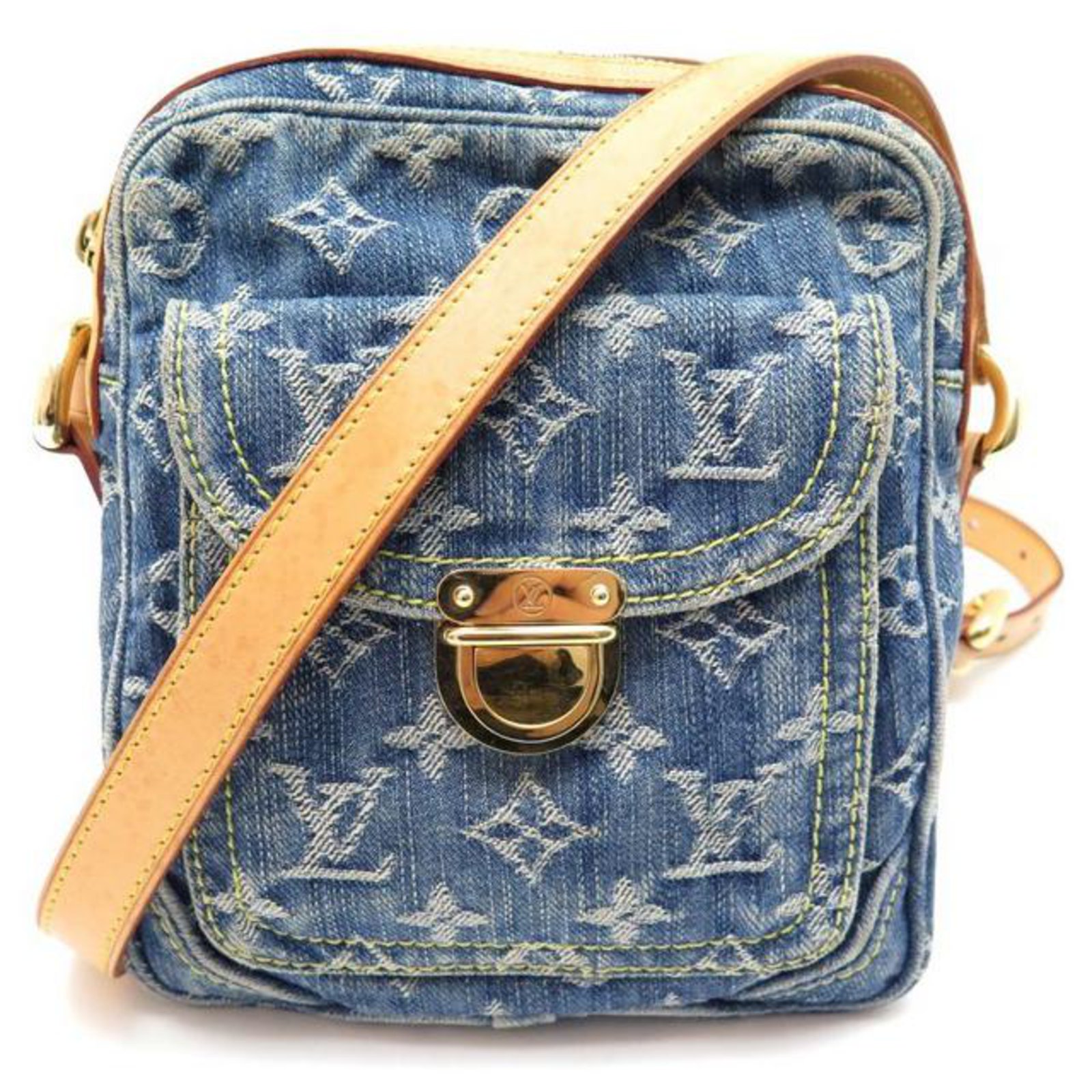 RvceShops Revival, borsa louis vuitton baggy in tela denim monogram blu e  pelle naturale