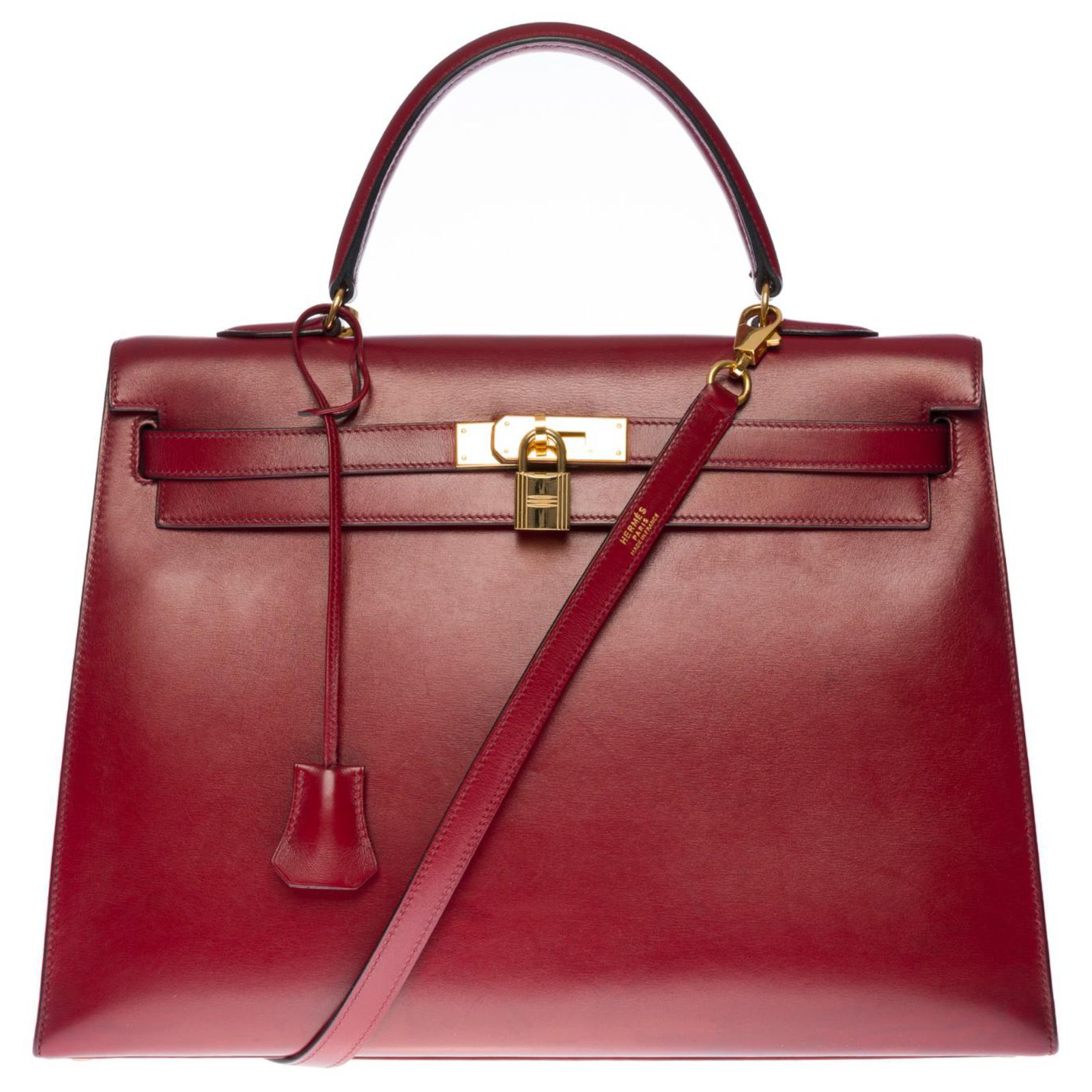 Beautiful Hermès Kelly bag 35 cm shoulder strap in burgundy box