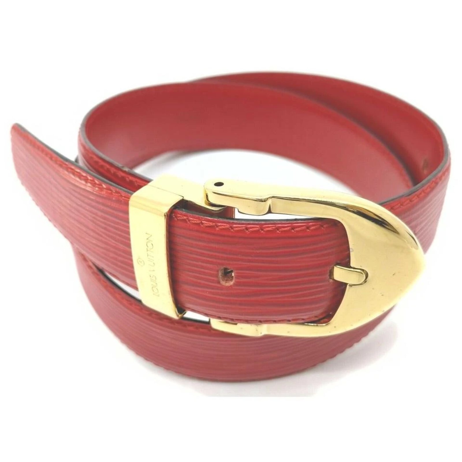 Louis Vuitton Red Epi Lather Ceinture Belt with Gold Buckle White