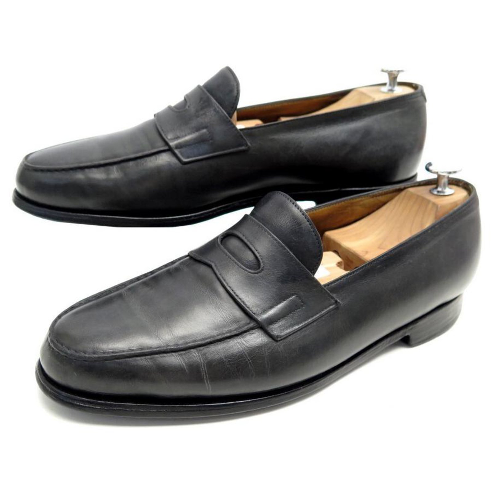 JOHN LOBB LOPEZ SHOES 7.5 41.5 LOAFERS ANTHRACITE LEATHER LOAFERS