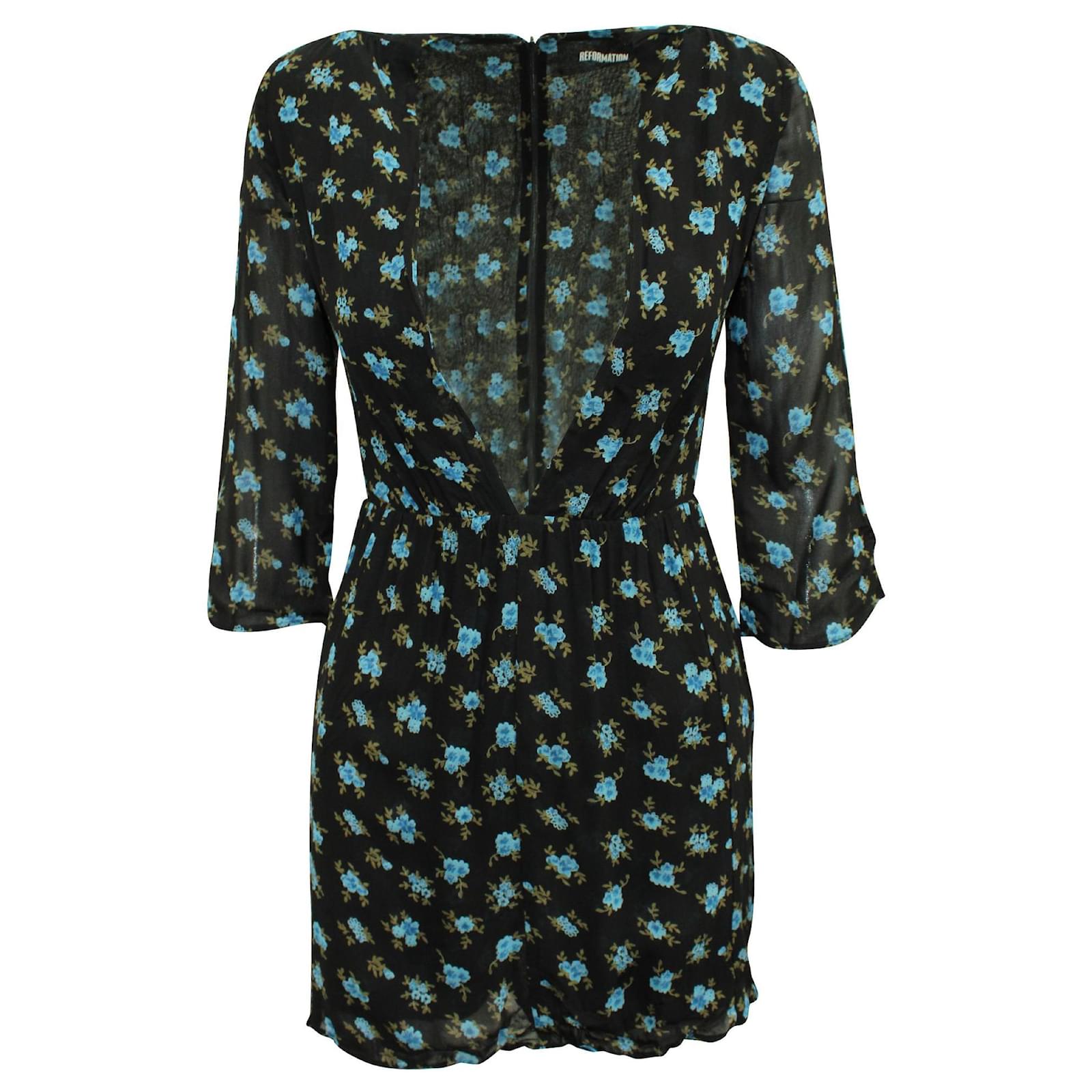 reformation blue floral dress long sleeve Reformation Fall Floral Prints Shop