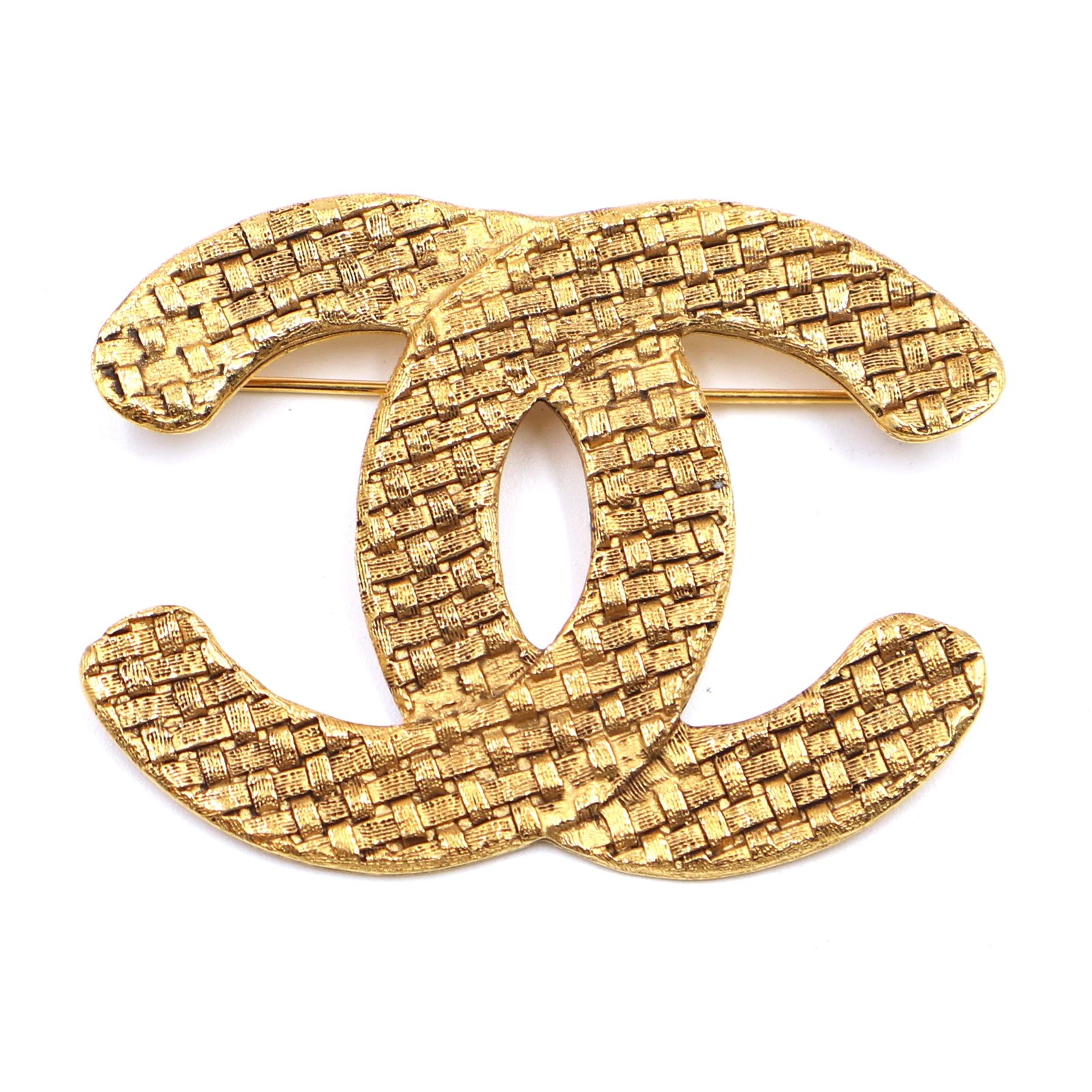 Chanel Gold CC Woven Textured Brooch Golden Metal ref.331821