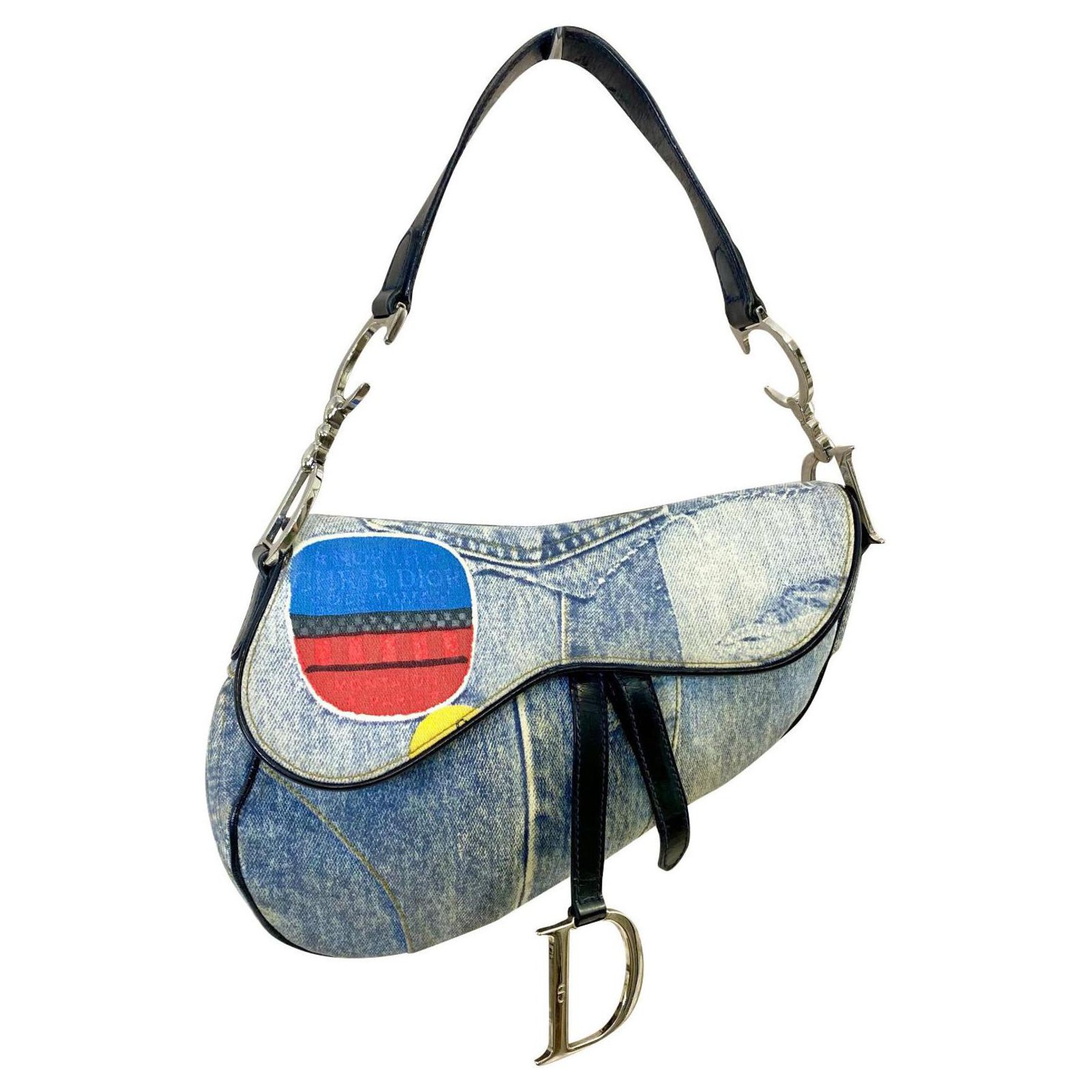 Saddle handbag Dior Blue in Denim  Jeans  24545294