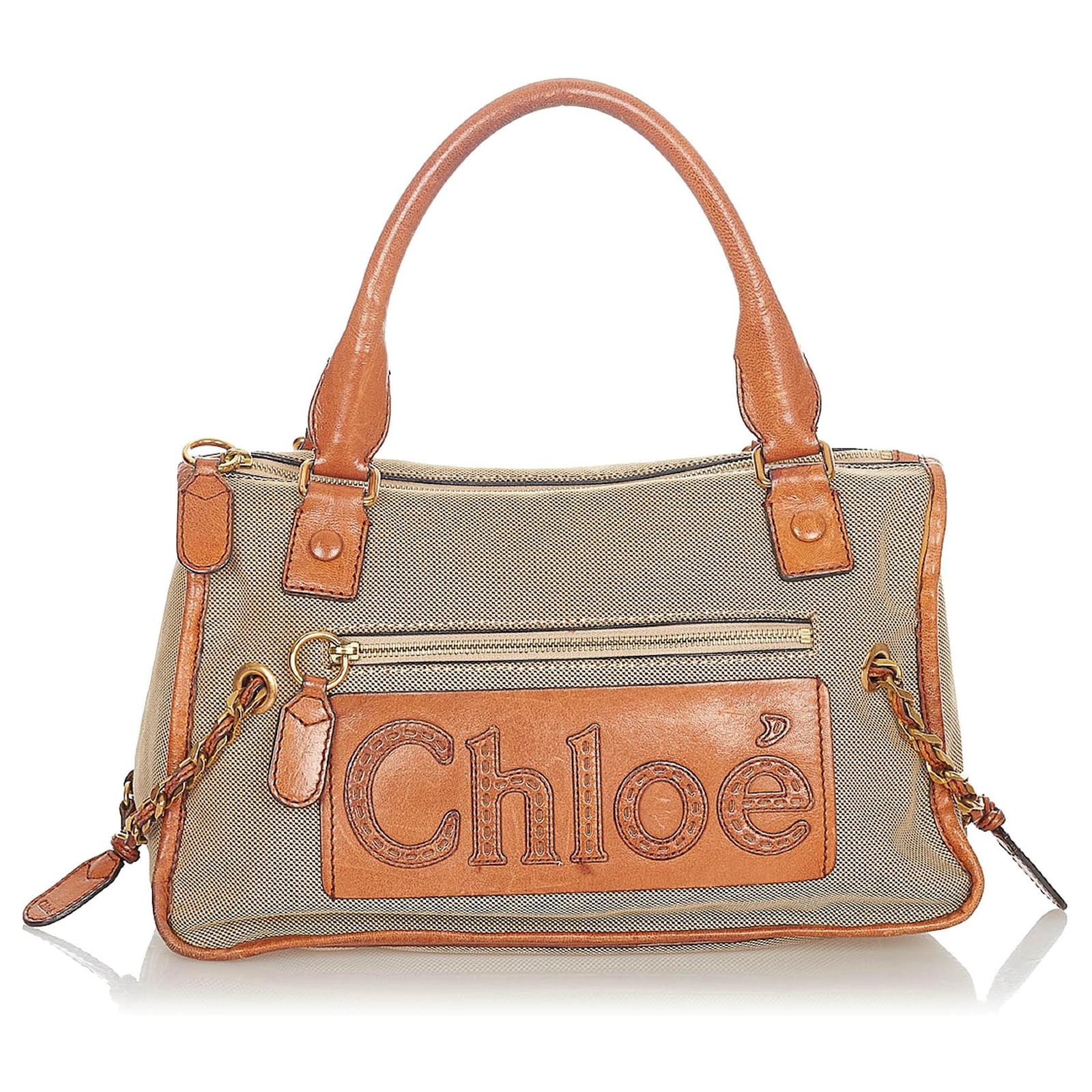 Chloé Bolso de mano de lona marrón Haley de Chloe Castaño Beige Cuero  Lienzo Becerro Paño ref.332369 - Joli Closet