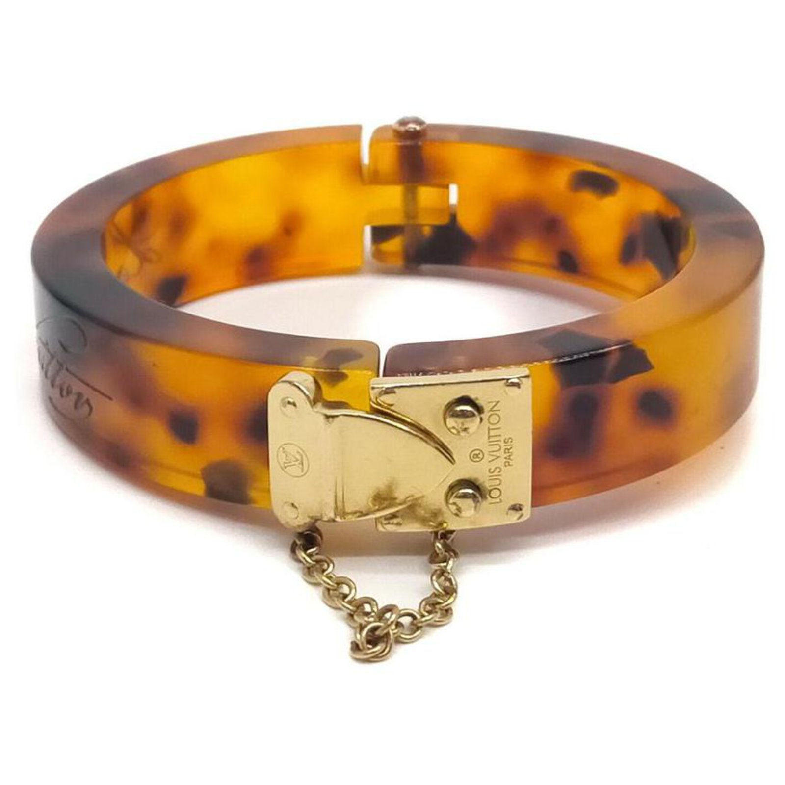 Louis Vuitton Havane Tortoise Lock Me Bangle Bracelet White gold