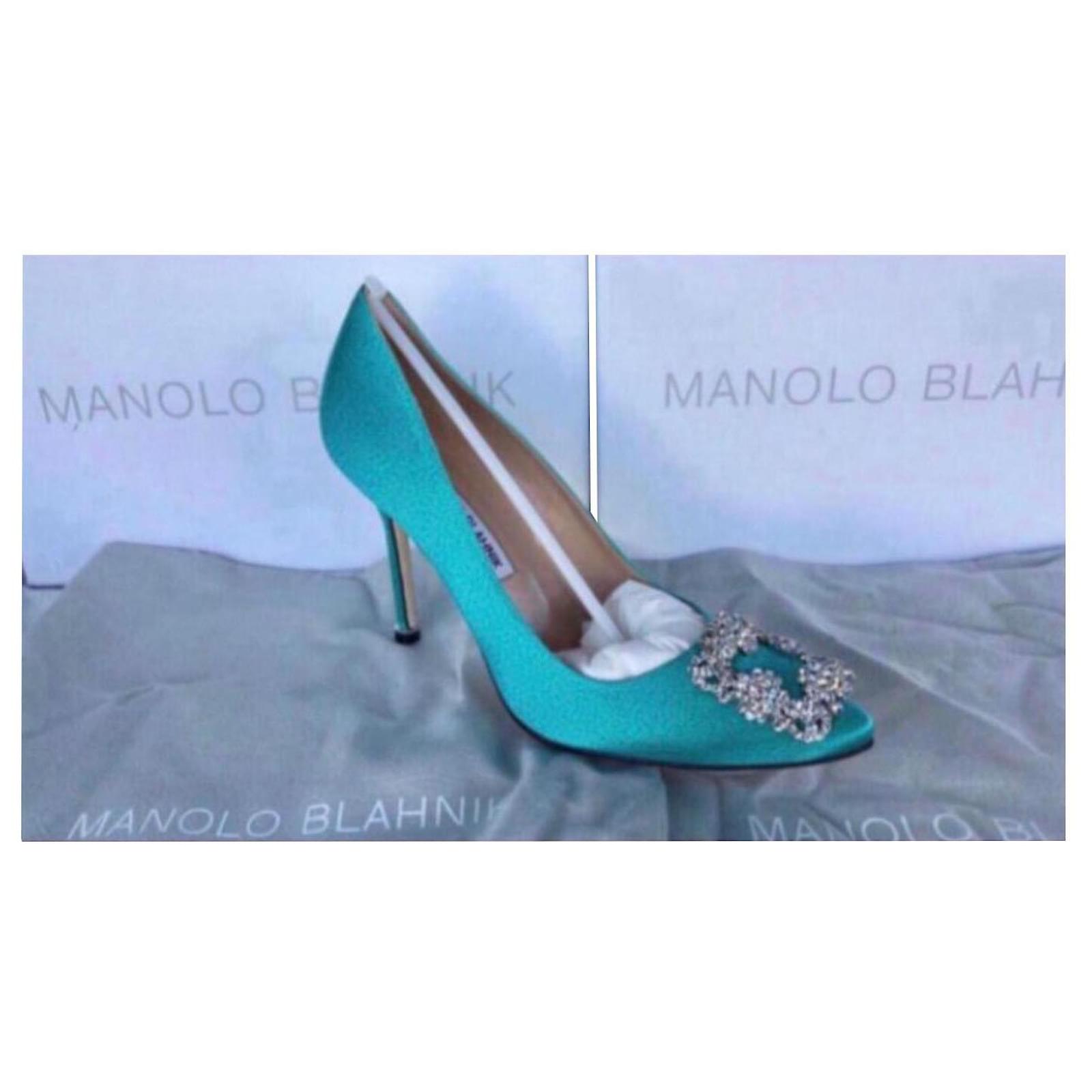 Manolo Blahnik hangisi aquamarine color new Satin ref.333287 - Joli Closet