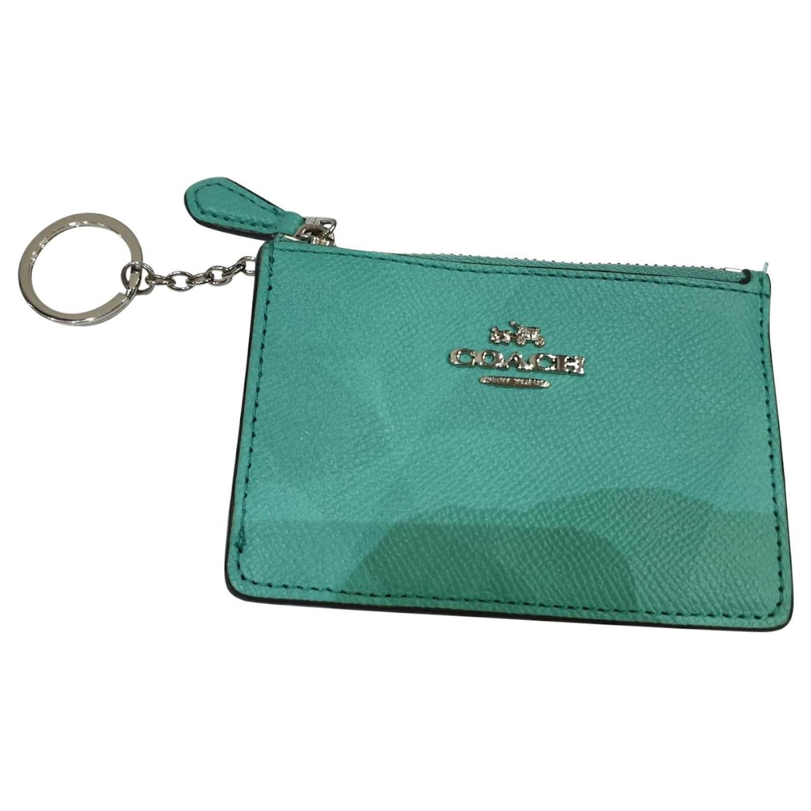 Coach keychain wallet Green Turquoise Leather  - Joli Closet