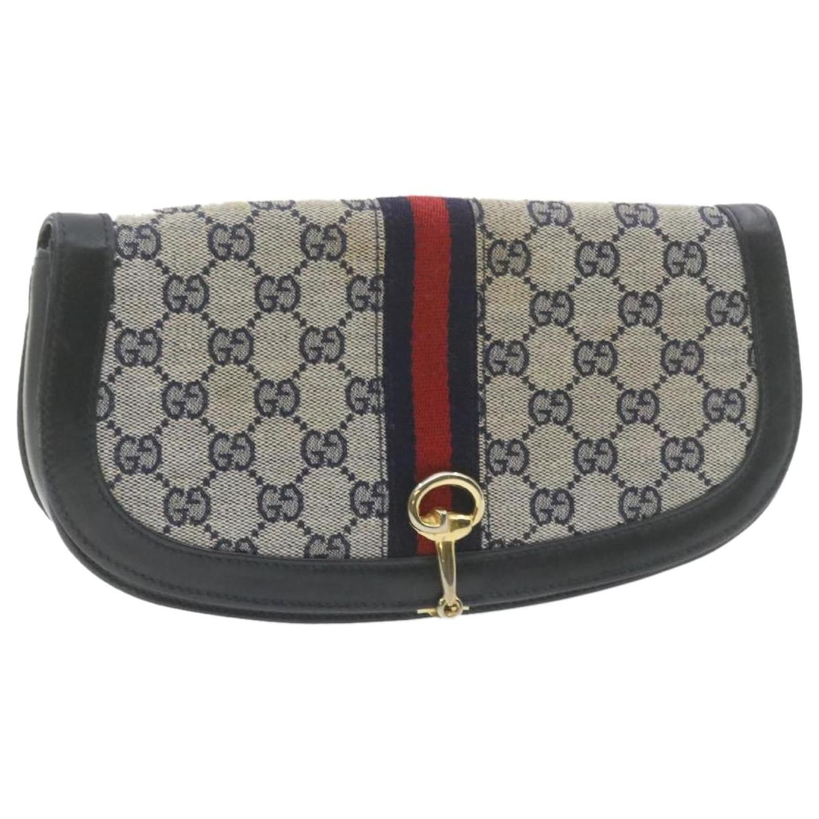 GUCCI Linea Sherry Pochette in tela GG Pouch Blu navy Rosso Auth2028  ref.334029 - Joli Closet