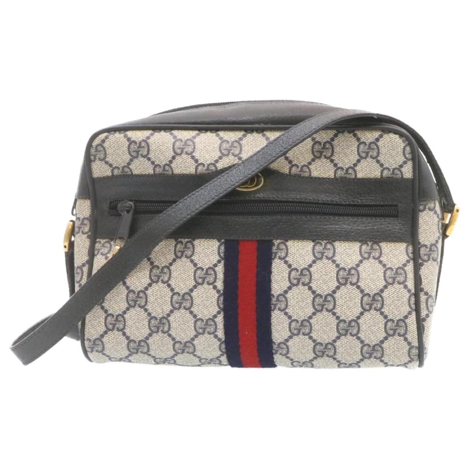 GUCCI Sherry Line GG Canvas Shoulder Bag Navy Red PVC Leather Auth ...