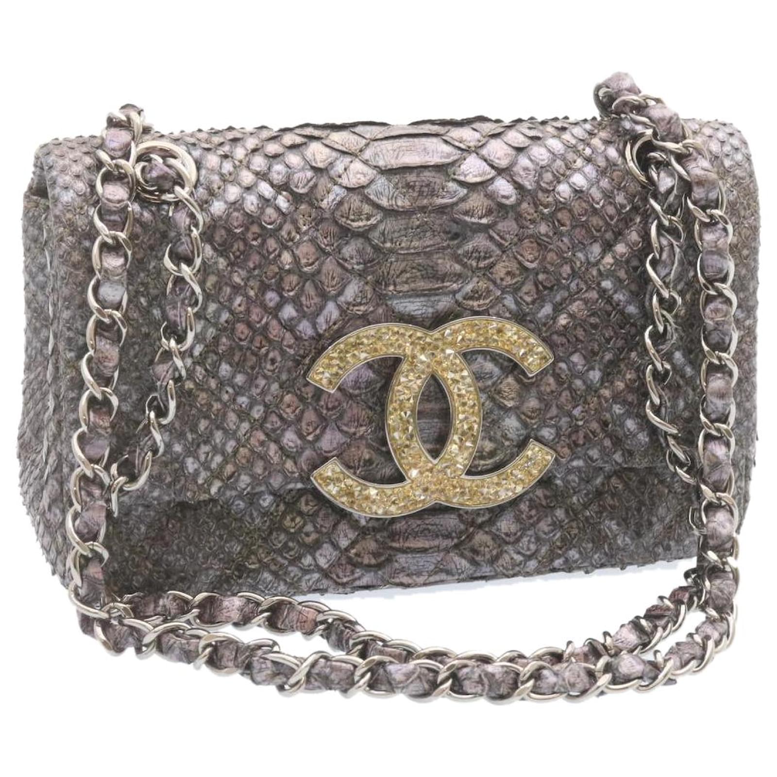 CHANEL Python Matelasse lined Chain Shoulder Bag Purpe Leather CC