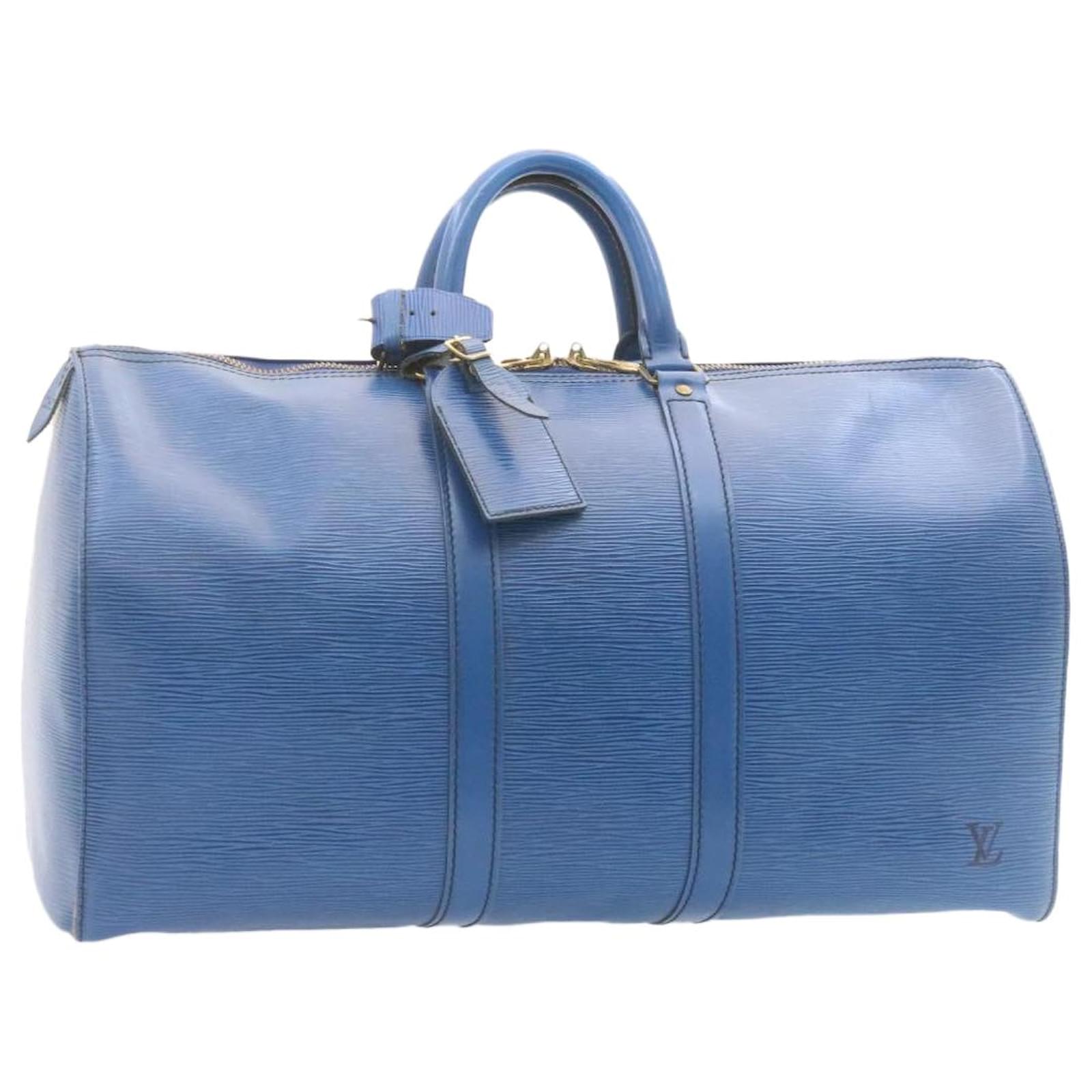 LOUIS VUITTON Epi Leather Blue Keepall 45 Boston Bag