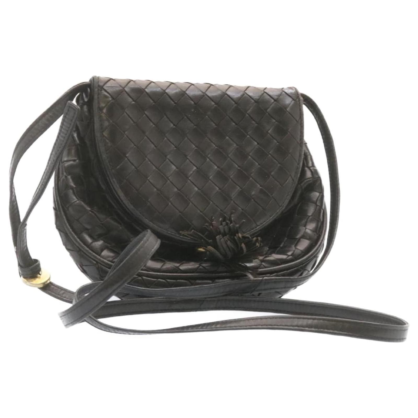 Bottega Veneta Vintage - Intrecciato Leather Crossbody Bag - Black