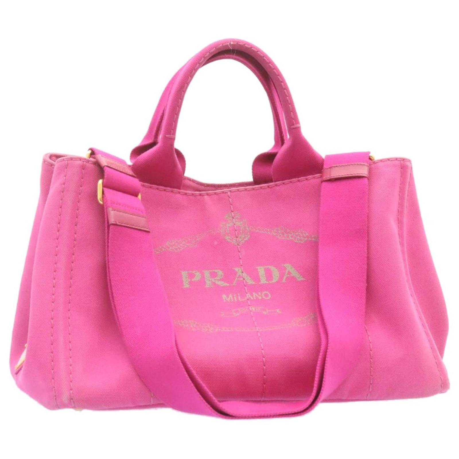 PRADA Denim Canvas Canapa 2Way Shoulder Hand Bag Pink Auth ki824 Cloth   - Joli Closet