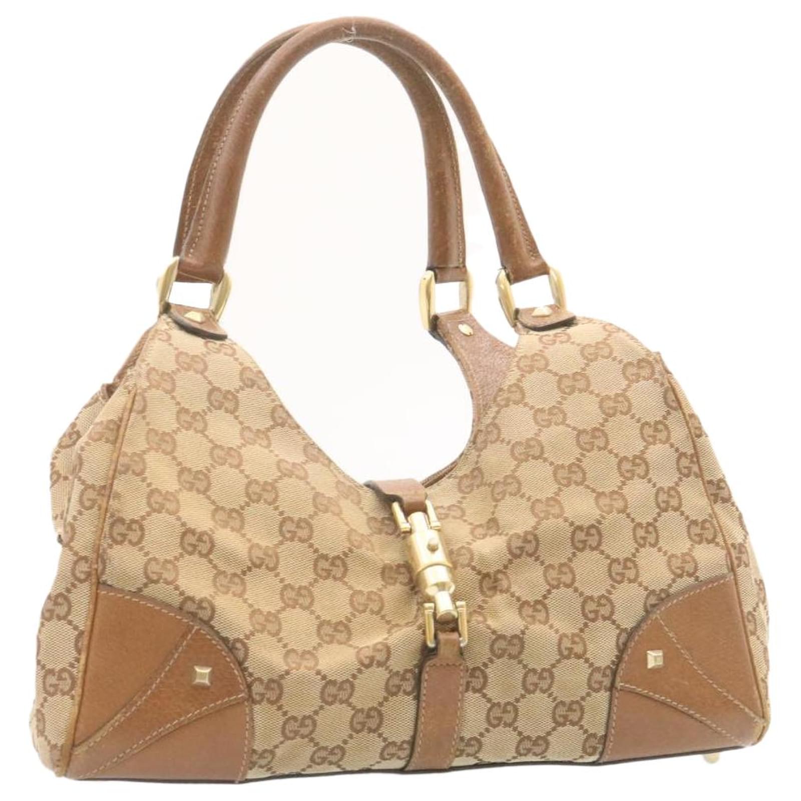 GUCCI GG Canvas Jackie Studs Shoulder Bag Beige Brown Auth