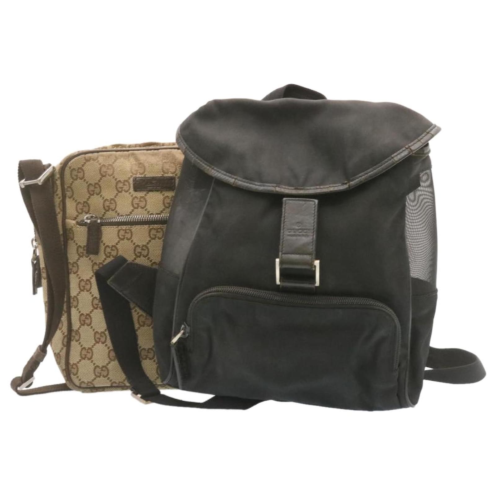 GUCCI GG Canvas Shoulder Bag Backpack 2Set Black Beige Auth im111