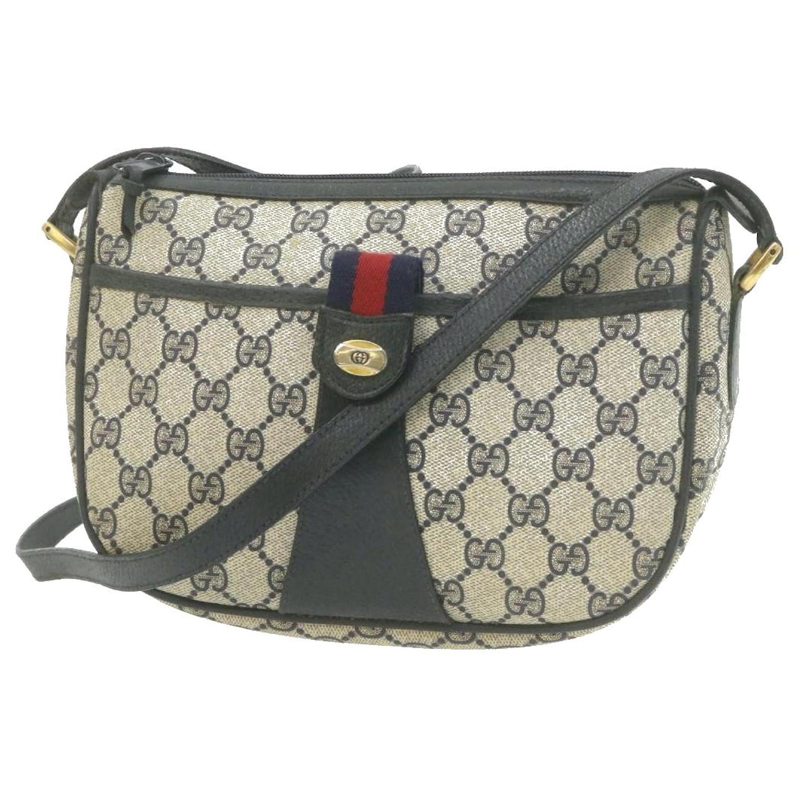 GUCCI GG Canvas Sherry Line Bamboo Shoulder Bag Leather Navy Red Auth 49610  Navy blue ref.1023673 - Joli Closet