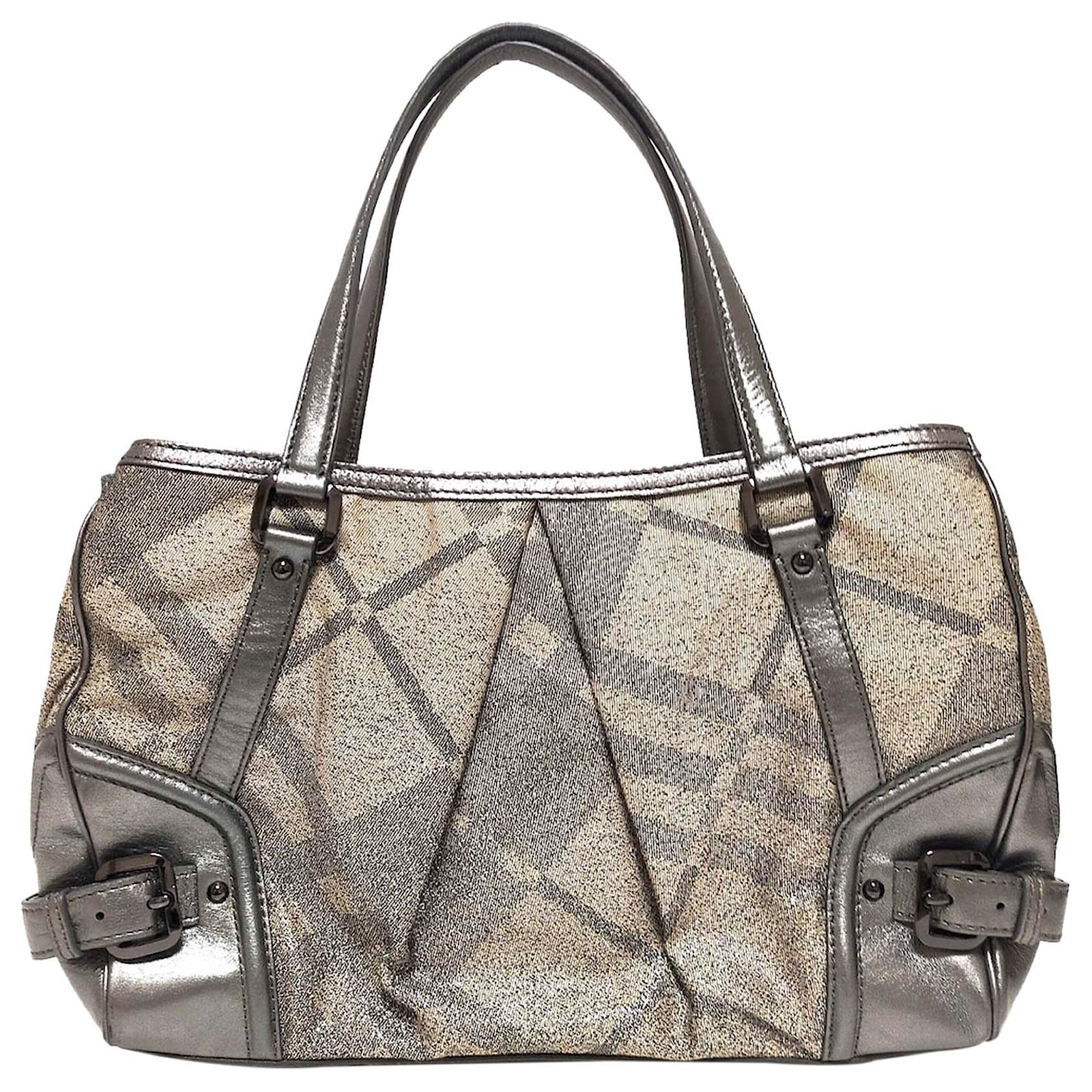 Burberry Borsa tote in tela scozzese grigia Argento Grigio Pelle Vitello  simile a un vitello Panno ref.336837 - Joli Closet