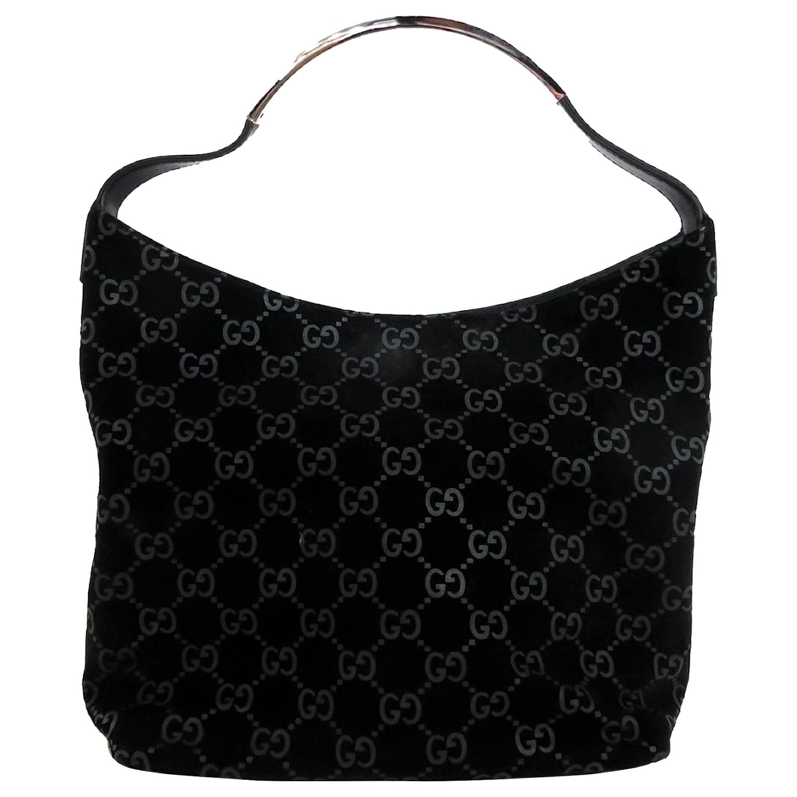 Gucci Black Suede Monogram Hobo Shoulder Bag