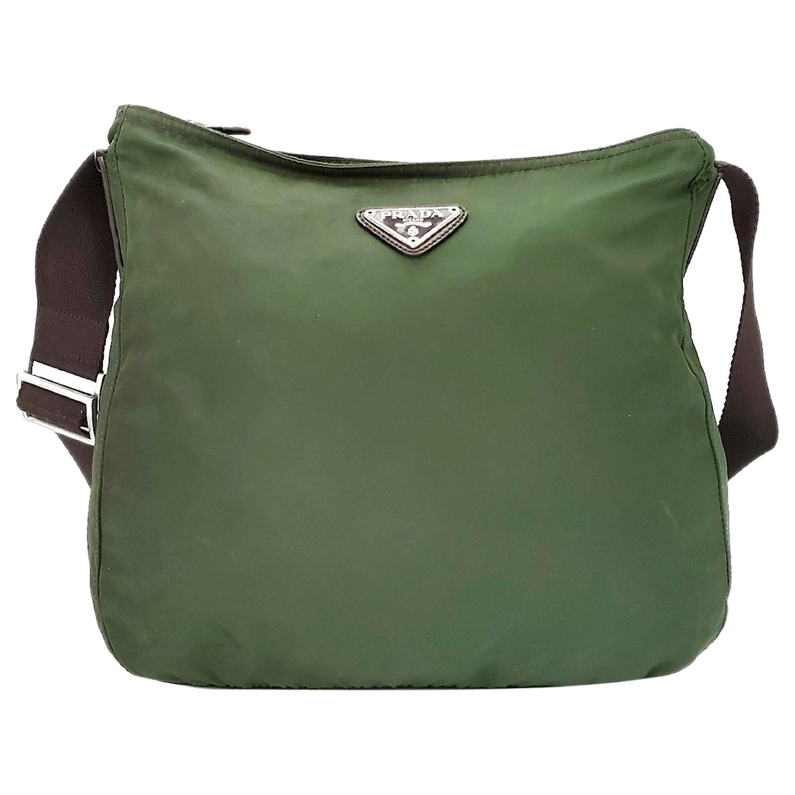 Prada Green Tessuto Drawstring Bucket Bag Dark green Leather Pony-style  calfskin Nylon Cloth ref.469784 - Joli Closet