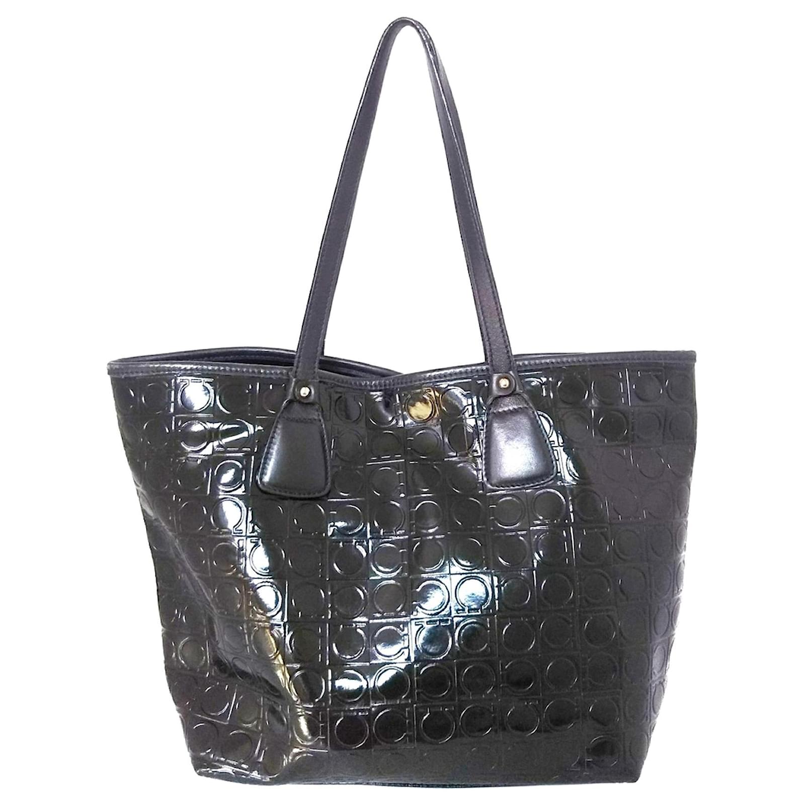 Louis Vuitton Patent Leather Logo Embossed Tote Bag