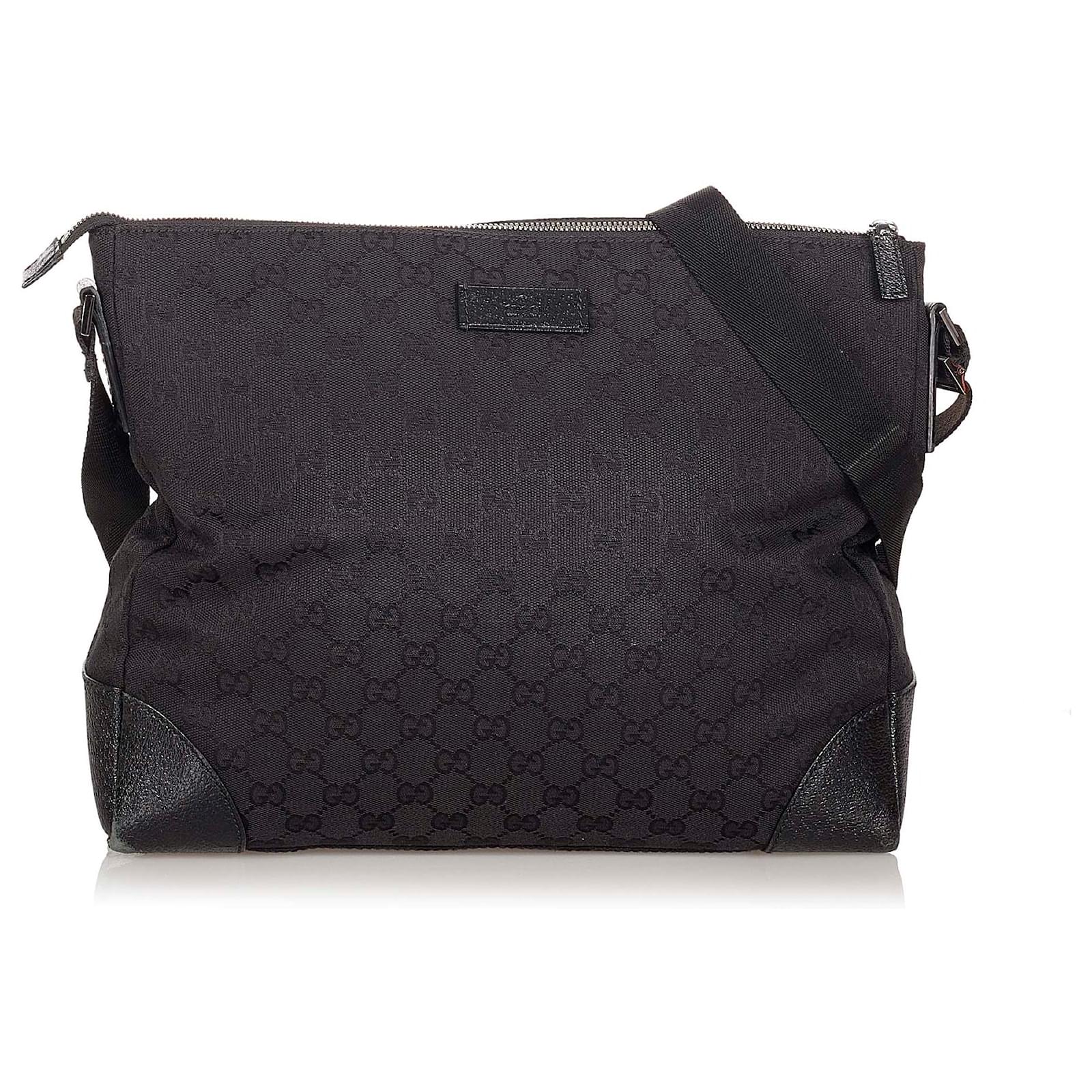 Gucci Black GG Canvas Crossbody Bag Leather Cloth Ponystyle calfskin