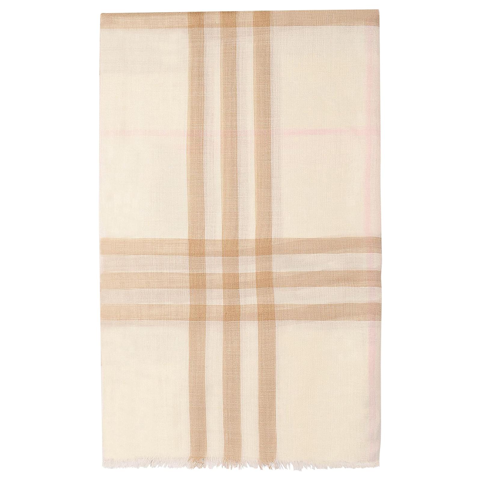 Burberry The Classic Check Cashmere Scarf Alabaster in Wool - US