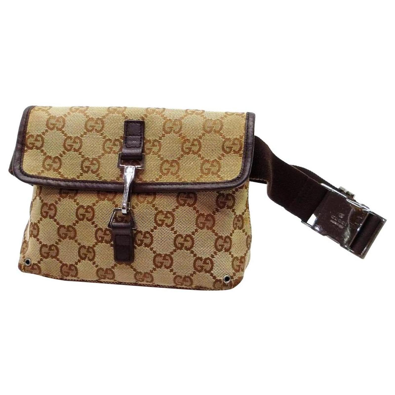 Gucci Brown Monogram GG Waist Pouch Fanny Pack Belt bag Leather