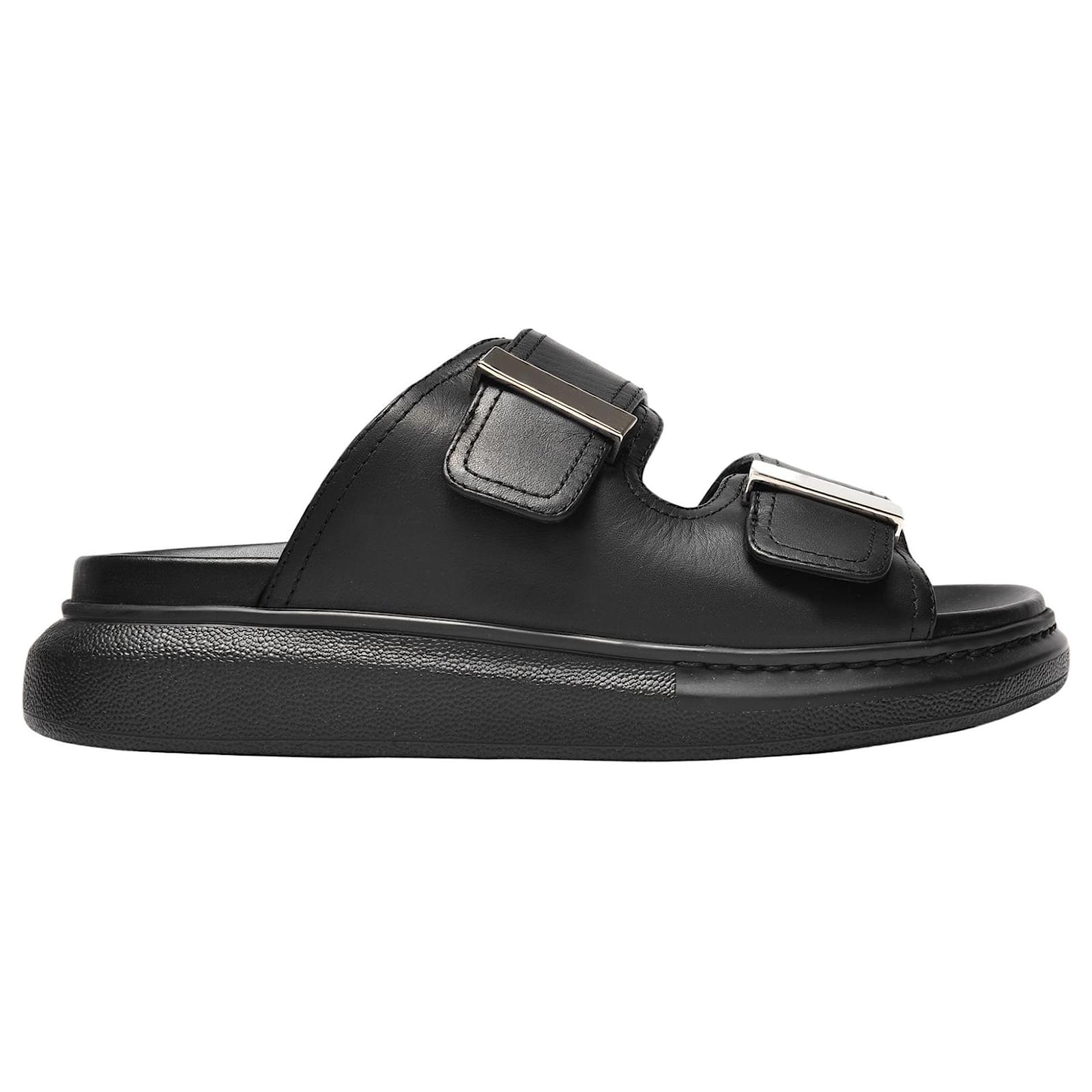 Alexander Mcqueen Chanclas híbridas en cuero negro y plateado ref.338588 -  Joli Closet