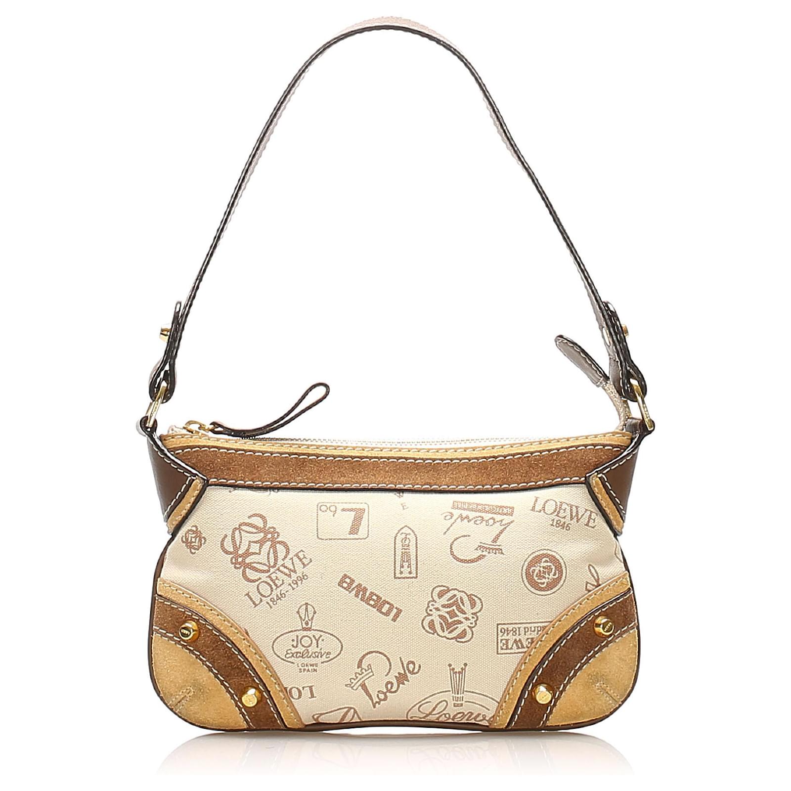 Loewe marrón 160Baguette de lona del aniversario Castaño Beige Cuero Lienzo  Becerro Paño ref.339508 - Joli Closet