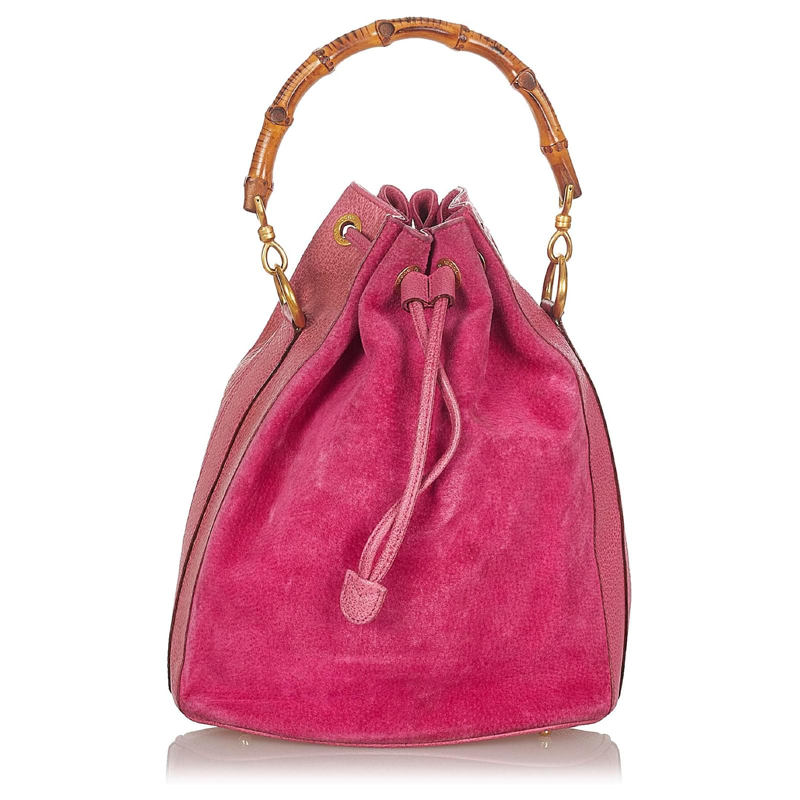 Gucci Pink Bamboo Suede Bucket Bag Leather Pony-style calfskin ref ...