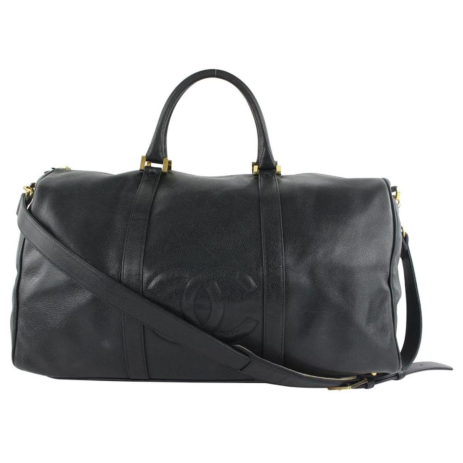 Chanel Timeless Black Caviar Leather CC Boston Duffle Bag with Strap 6cc62