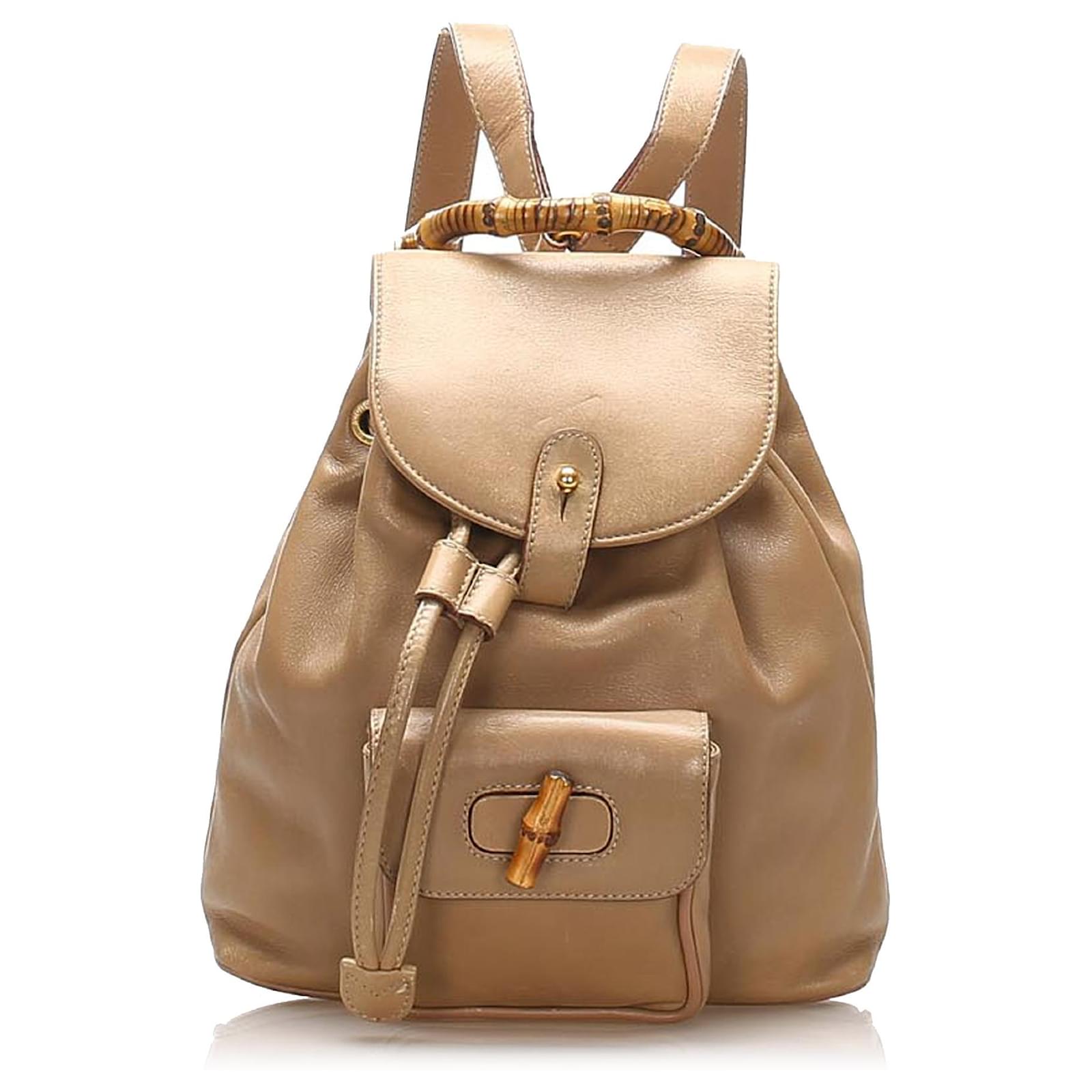 Zaino Gucci in pelle di bambù marrone con coulisse Beige Vitello simile a  un vitello ref.340268 - Joli Closet