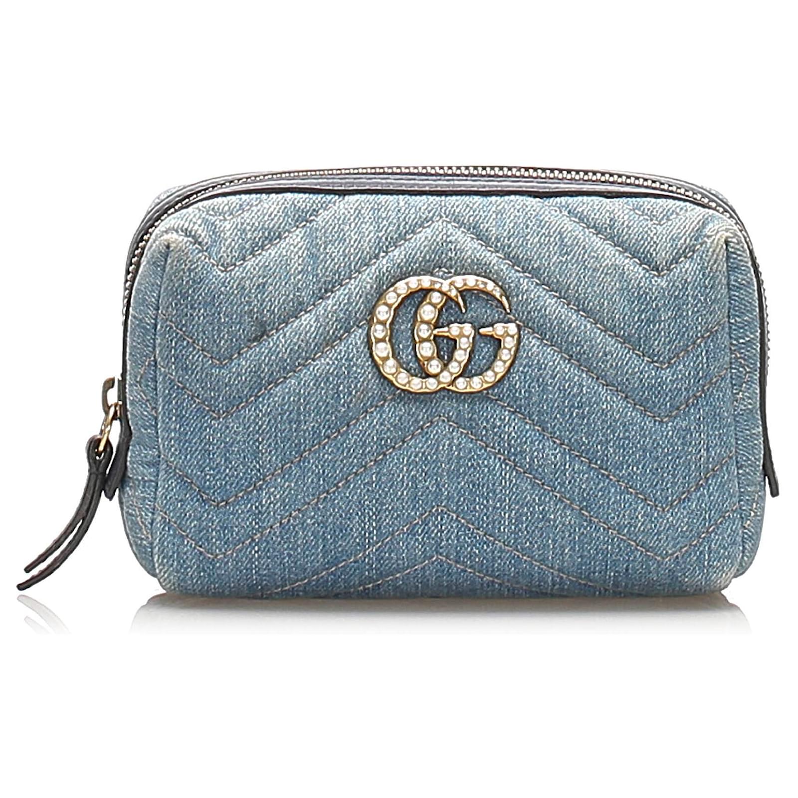 Gucci Blue Matelasse Denim Small Pearl Embellished GG Marmont Shoulder Bag  at 1stDibs | gucci denim bag with pearls, gucci jeans bag