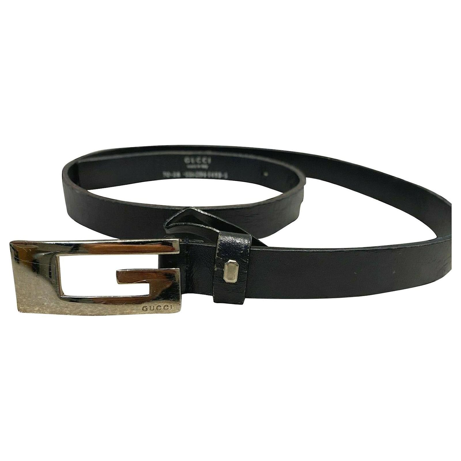 Gucci belt in dark grey leather with silver hardware ref.339944