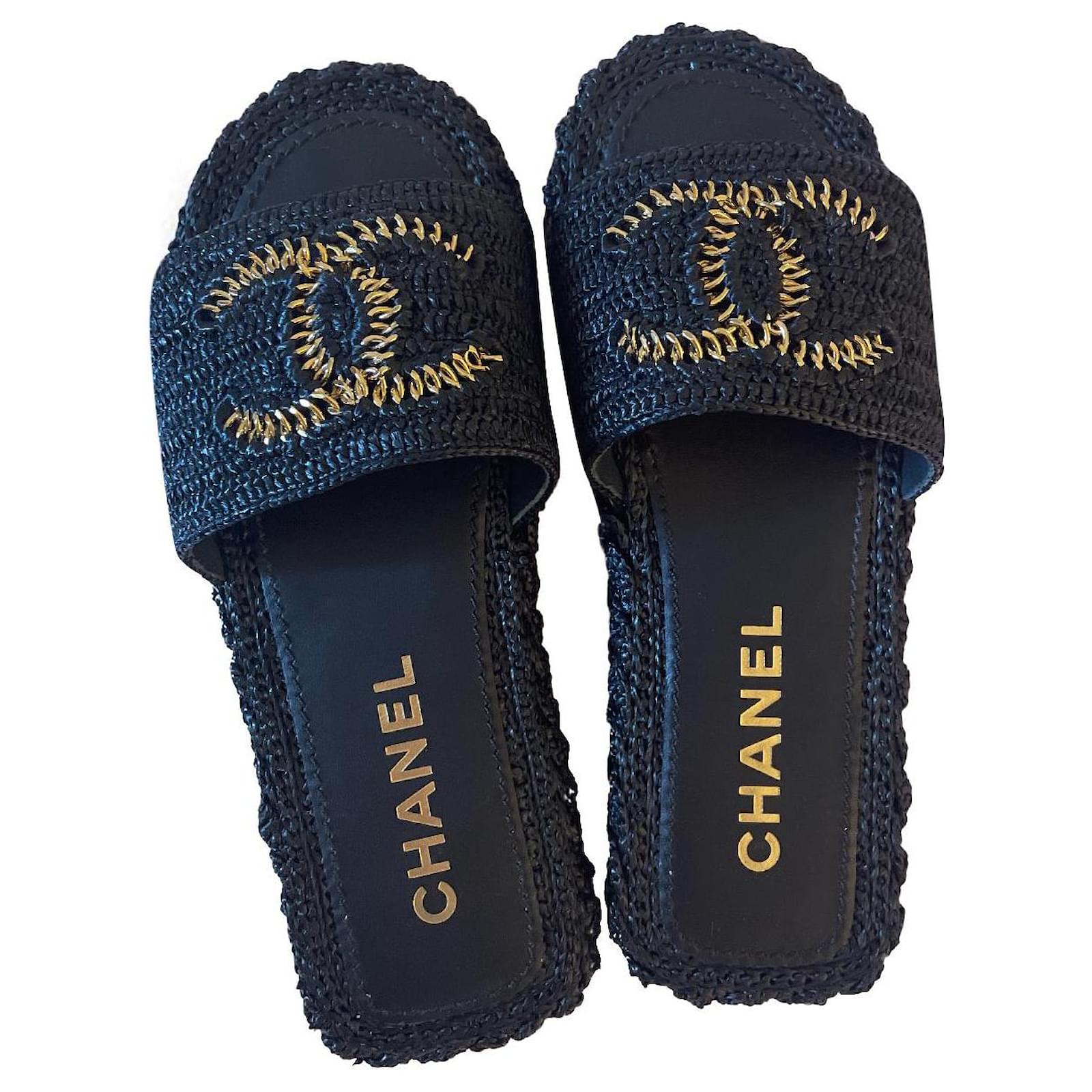 Cambon Chanel FLIP FLOPS Black Straw ref.340618 - Joli Closet