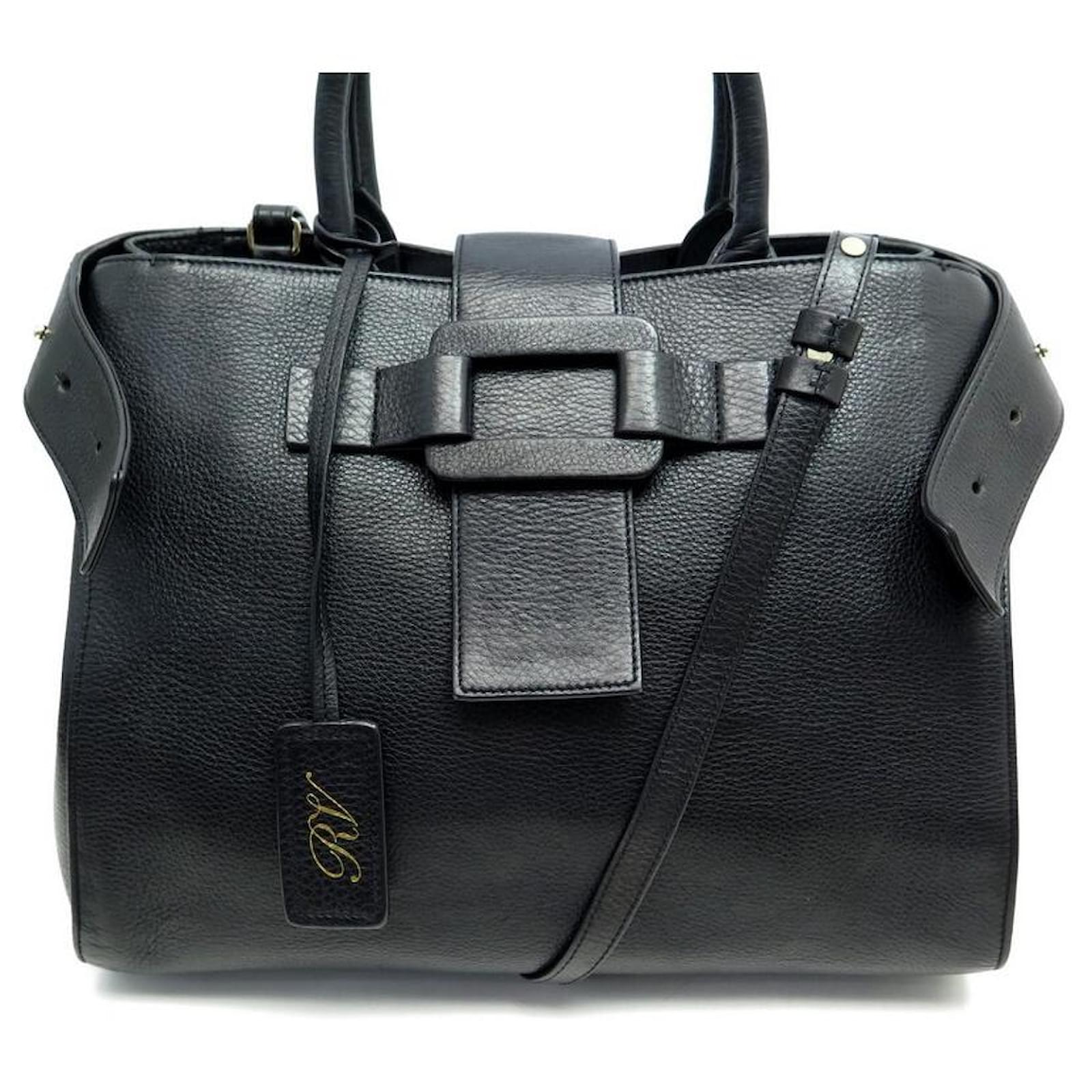 ROGER VIVIER PILGRIM DE JOUR HANDBAG MEDIUM BLACK LEATHER