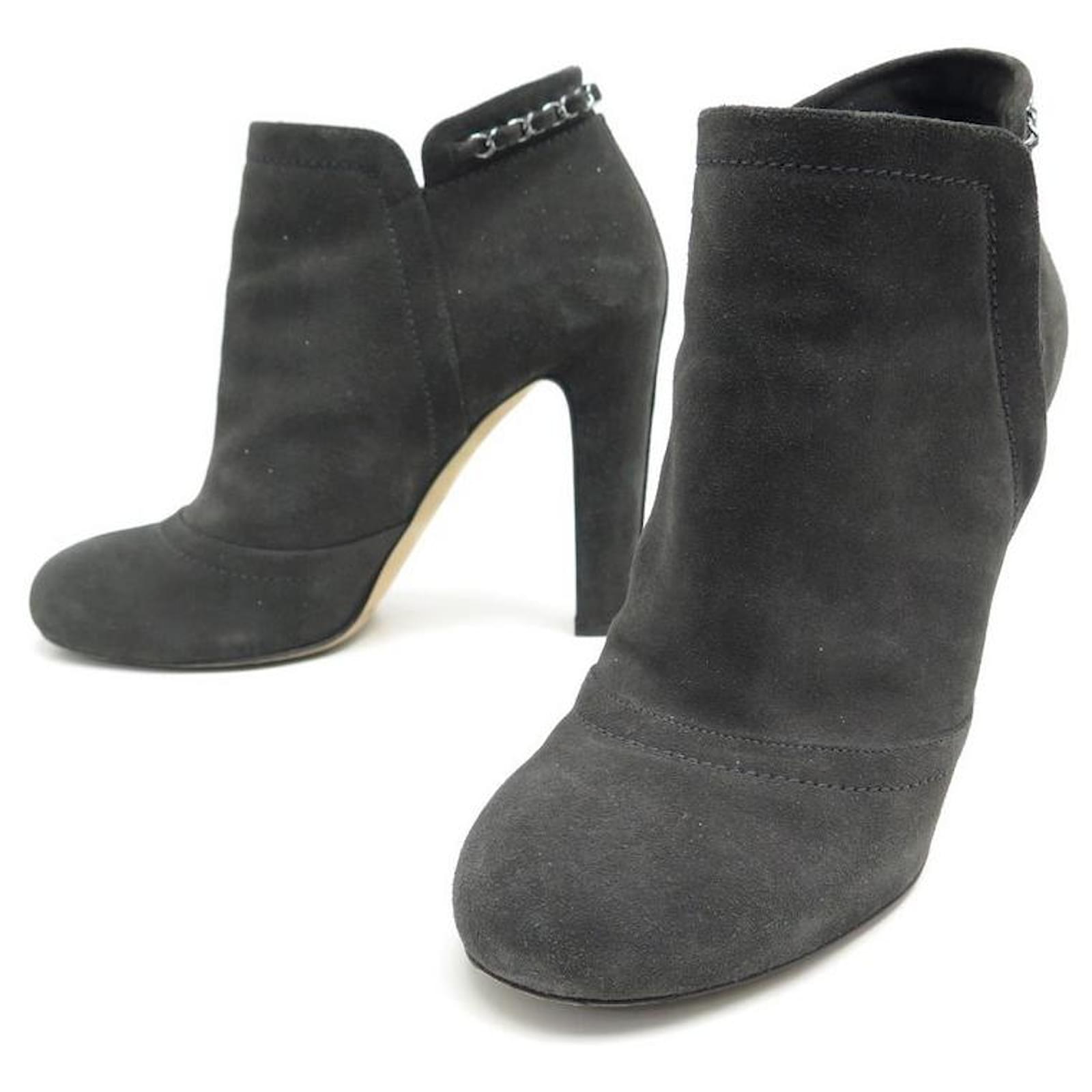 CHANEL ANKLE BOOTS G29928 40 GRAY SUEDE GLITTER BOX BOOTS Grey ref