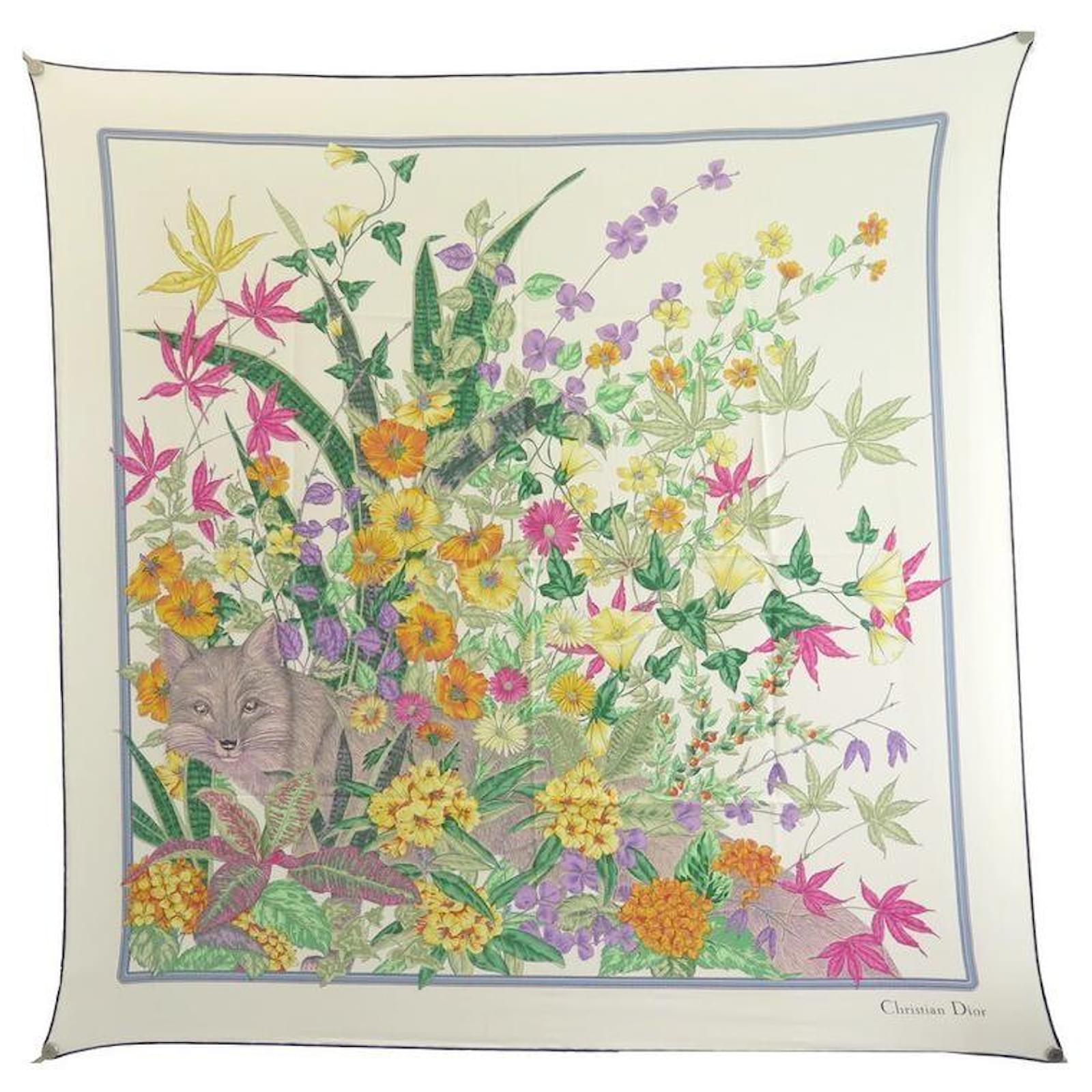 NEUF FOULARD CHRISTIAN DIOR DIOR RENARD FLEURS CARRE 902 SOIE - Main Image