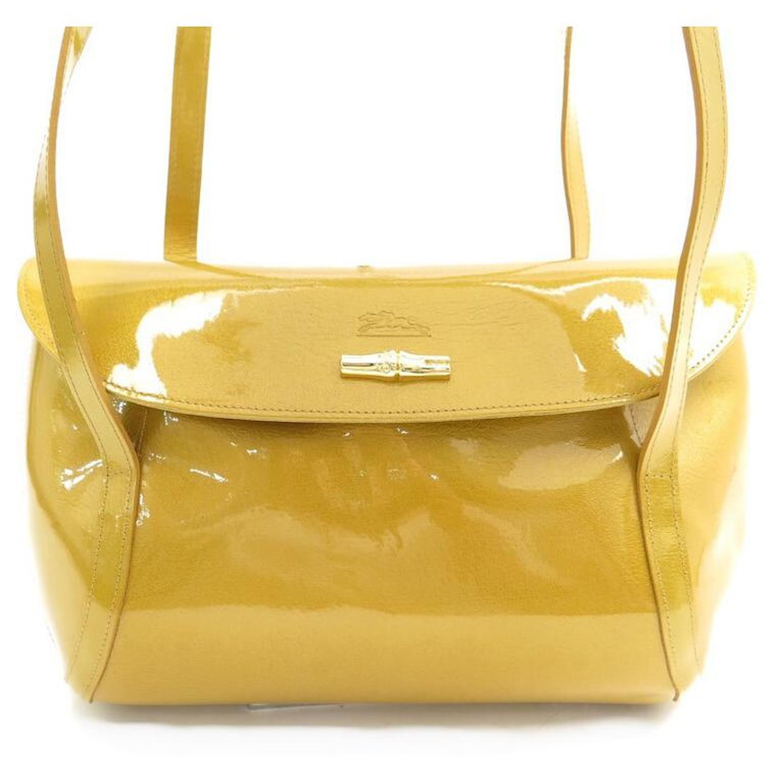 NEW LONGCHAMP ROSEAU BIONIC HANDBAG 260340 YELLOW PATENT LEATHER