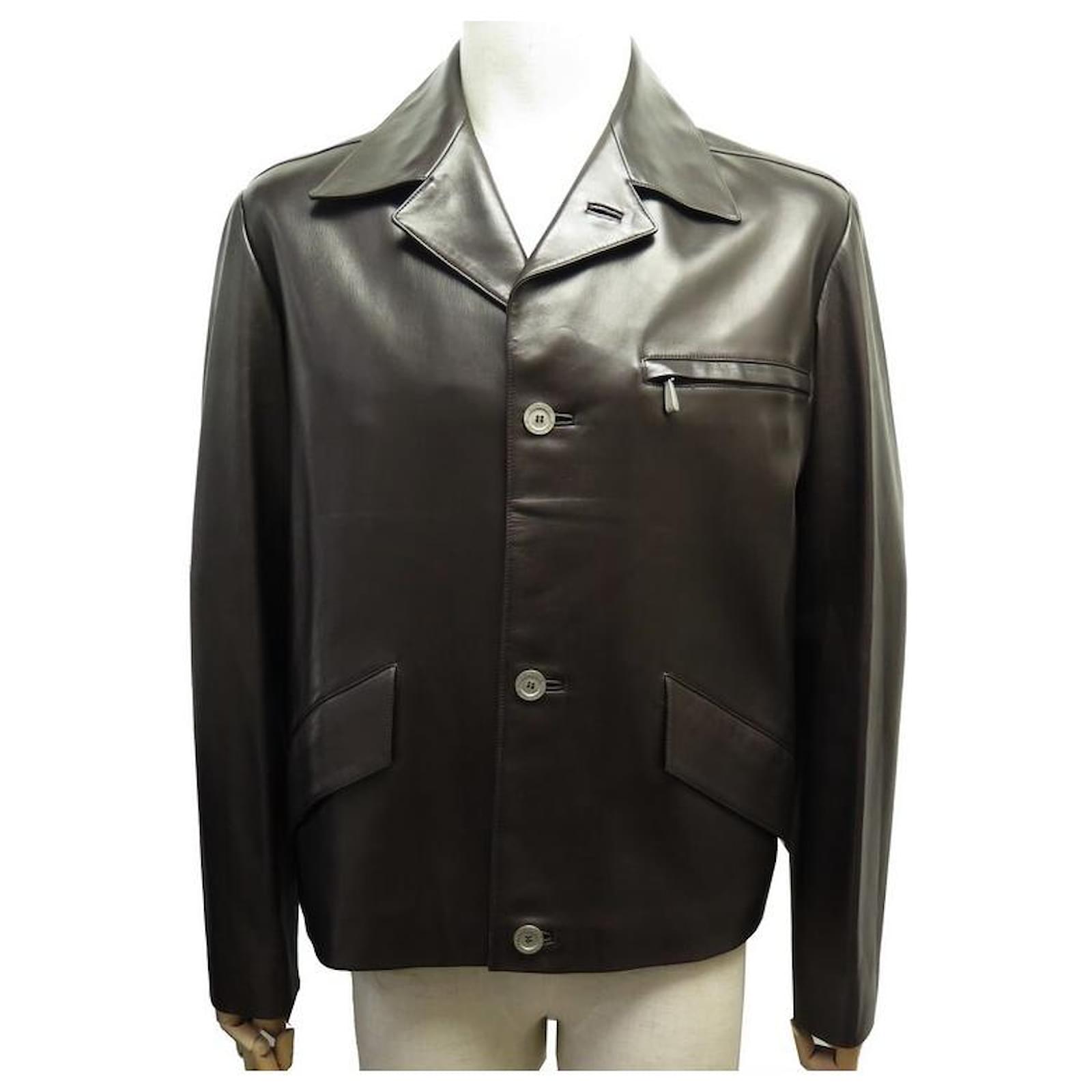 Hermès CHAQUETA NEW HERMES CHAQUETA DE CUERO DE CORDERO MARRÓN M 50 CHALECO  DE PIEL CHAQUETA Castaño ref.340871 - Joli Closet
