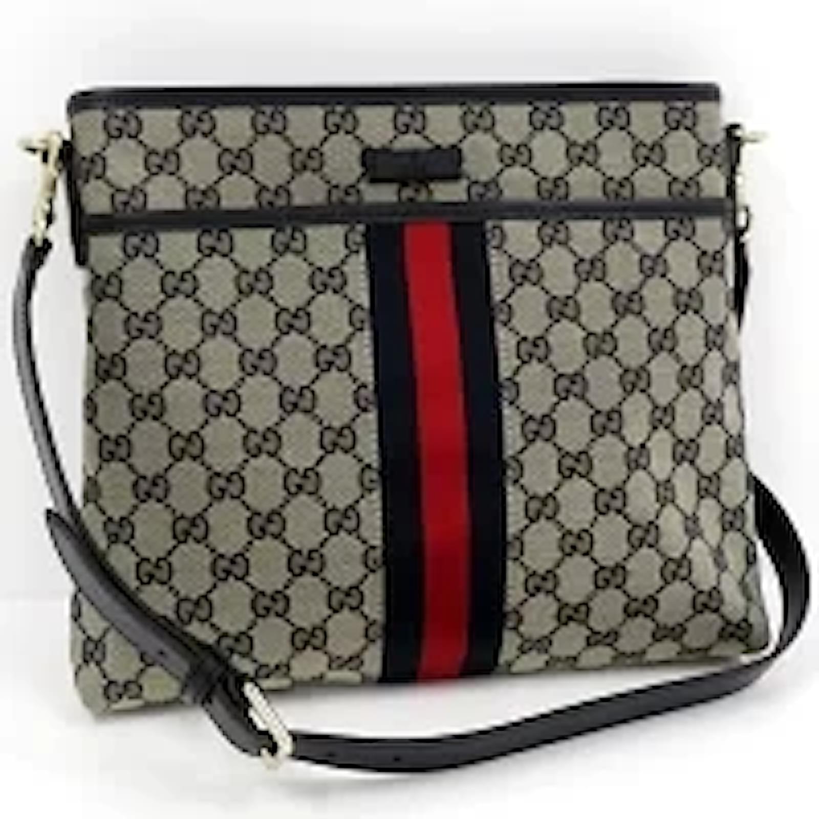 GUCCI Borsa a Spalla GG Canvas Sherry Line Navy 388926 Marrone Tela  ref.341013 - Joli Closet