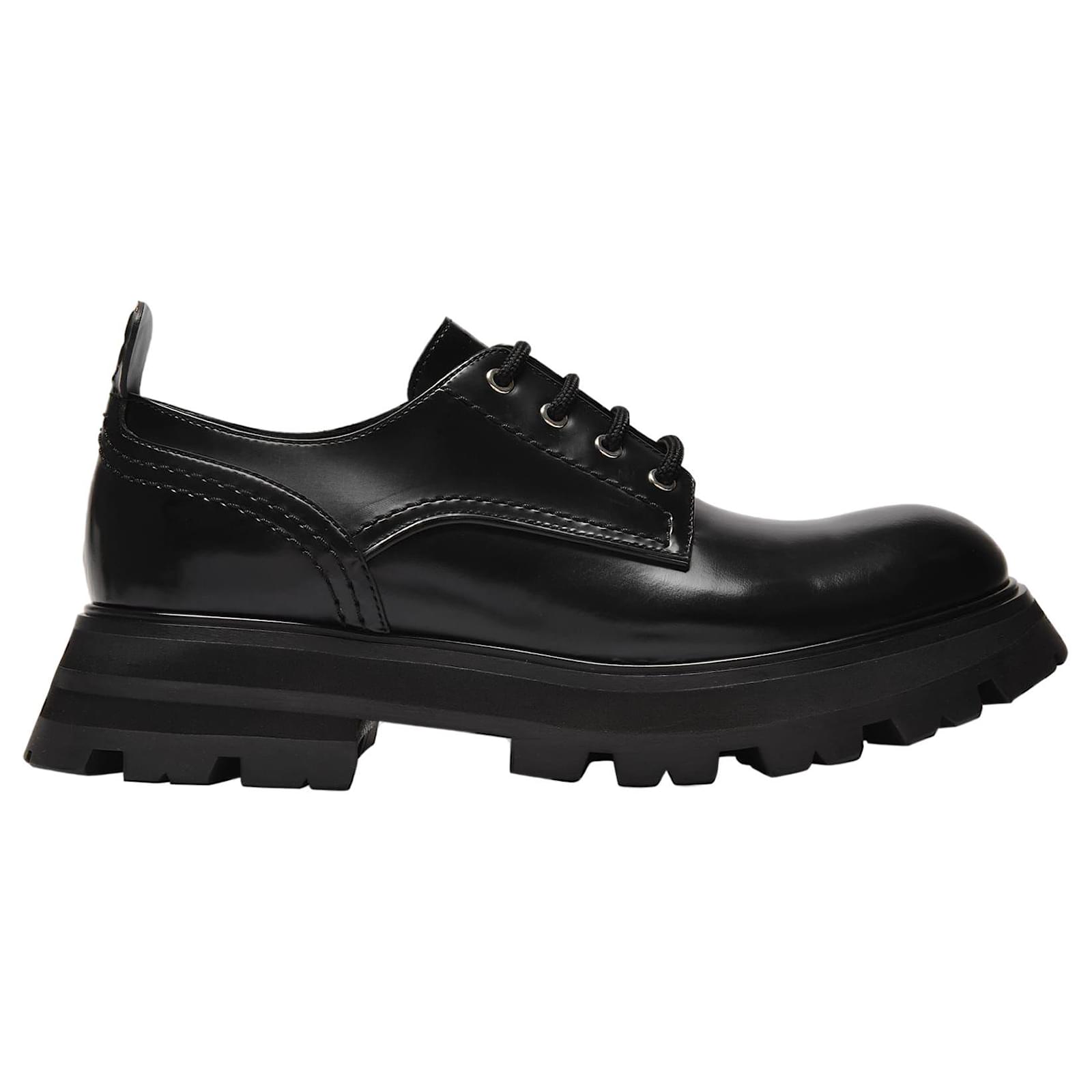 Womens Shoes Flats and flat shoes Lace Up shoes and boots Alexander McQueen Black Leather Derby Shoes 