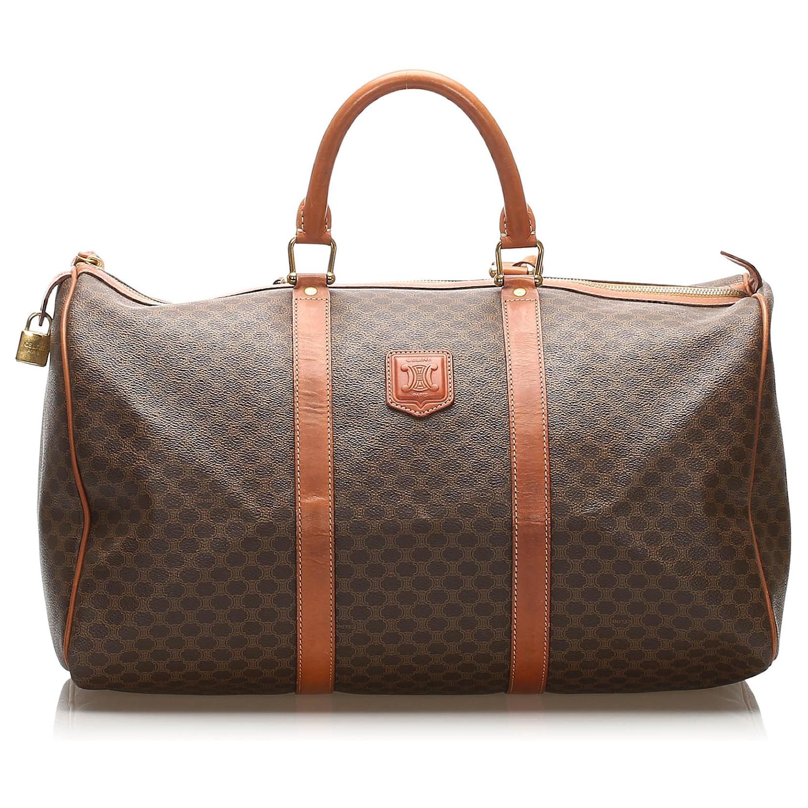 Céline Celine Brown Macadam Travel Bag Leather Plastic Pony-style calfskin  ref.342860 - Joli Closet