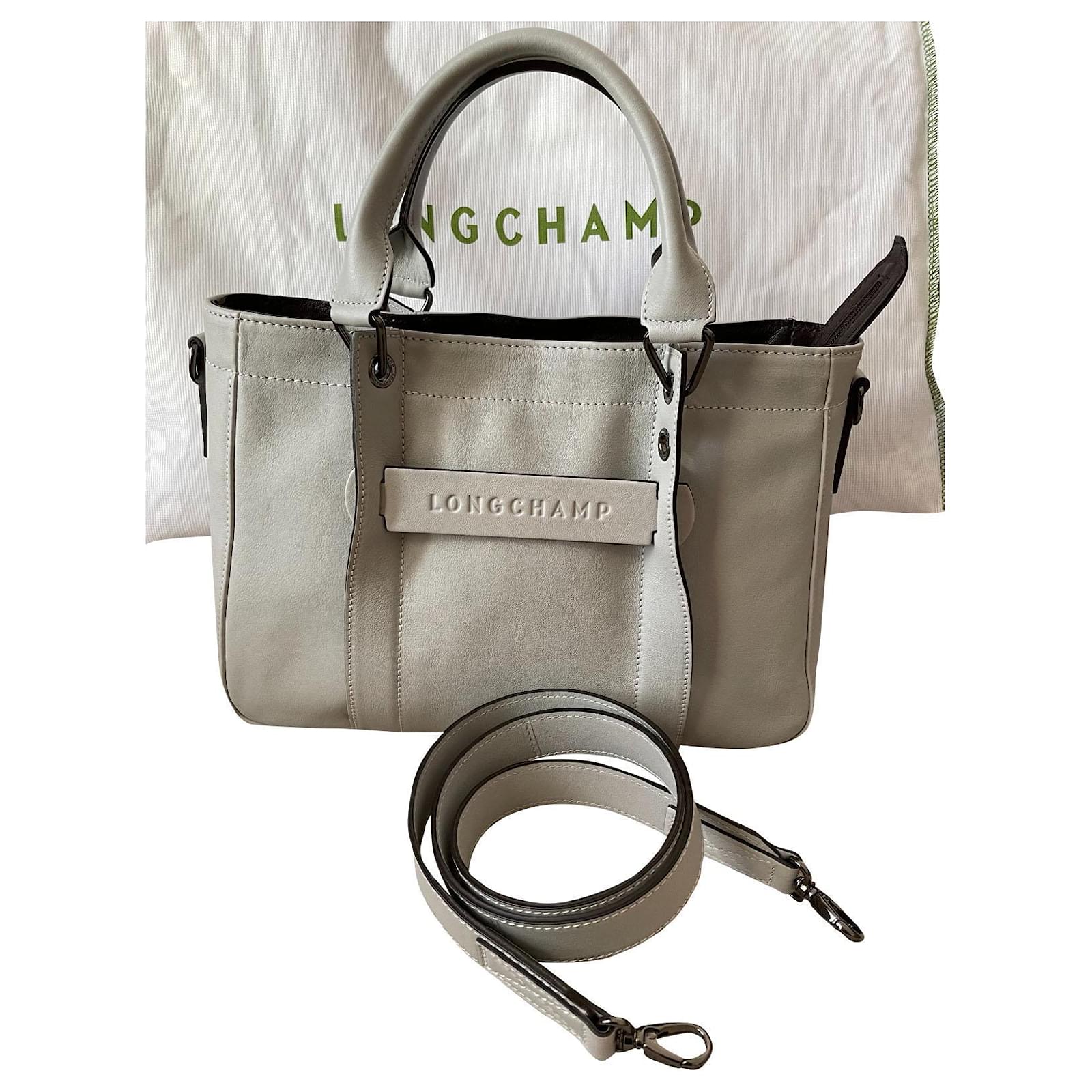 Longchamp bag 3D size S light gray Grey Leather ref.343064 - Joli Closet