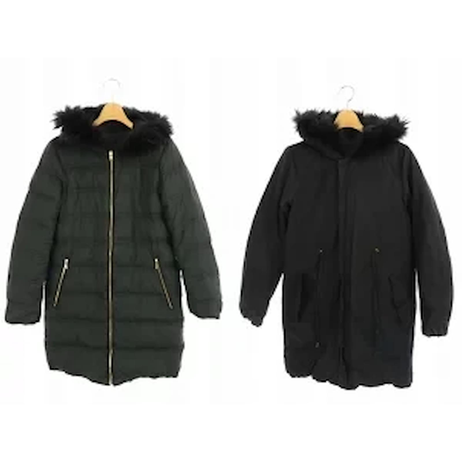 [Used] DEUXIEME CLASSE Reversible Hood Down Coat Zip Up Hooded Medium  Length Chinese Raccoon Fur 36 Black